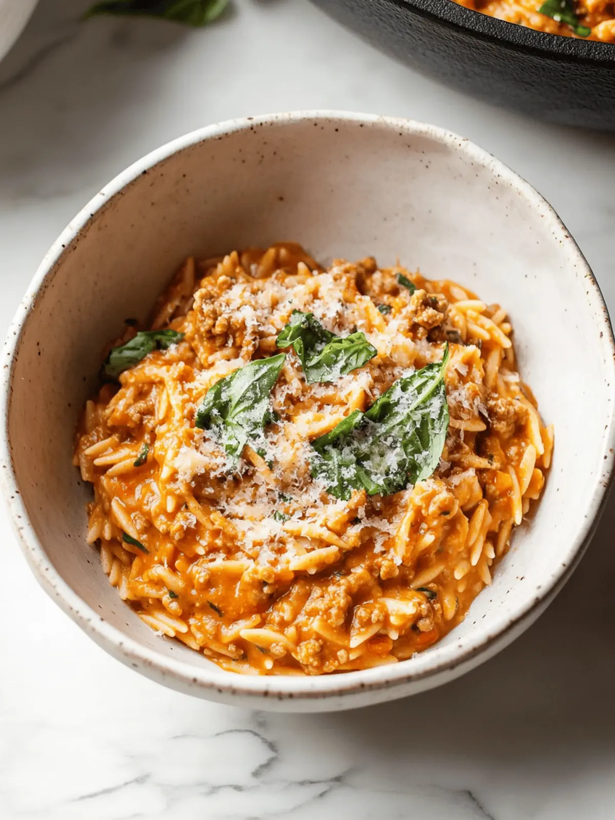 Ground Beef Orzo with Tomato Cream Sauce