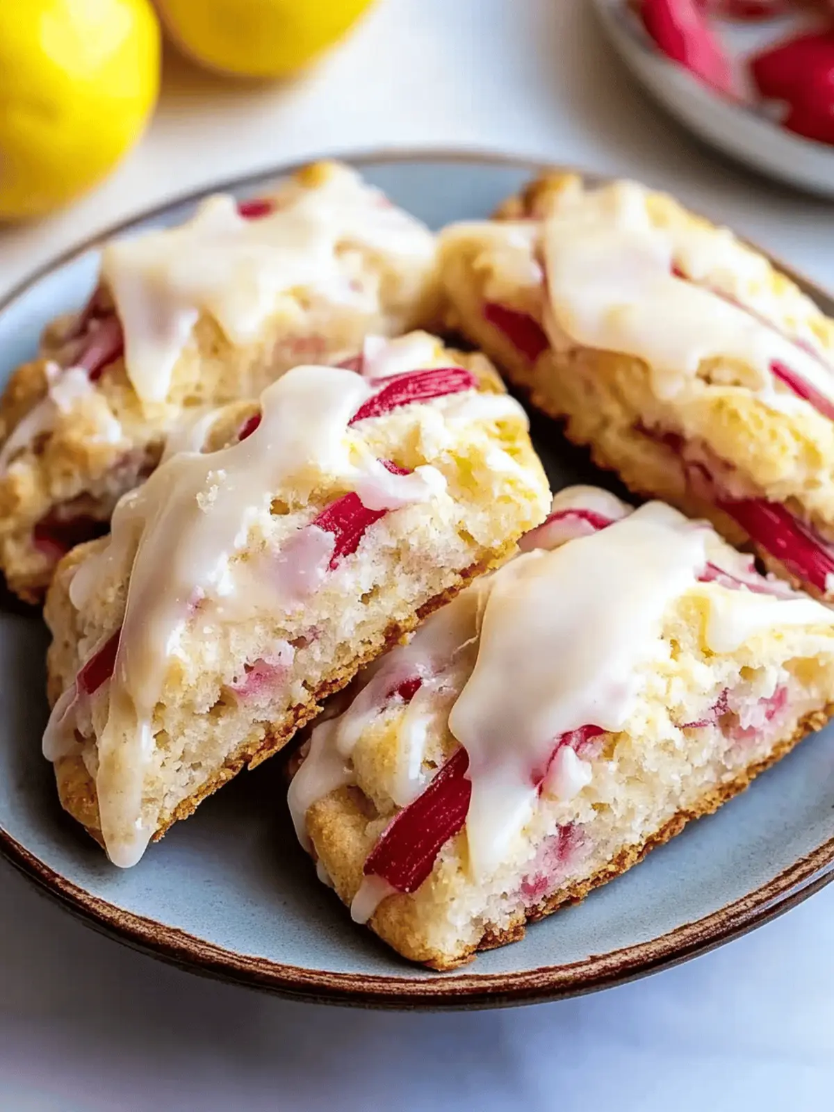 Rhubarb Scones Recipe with Lemon Glaze