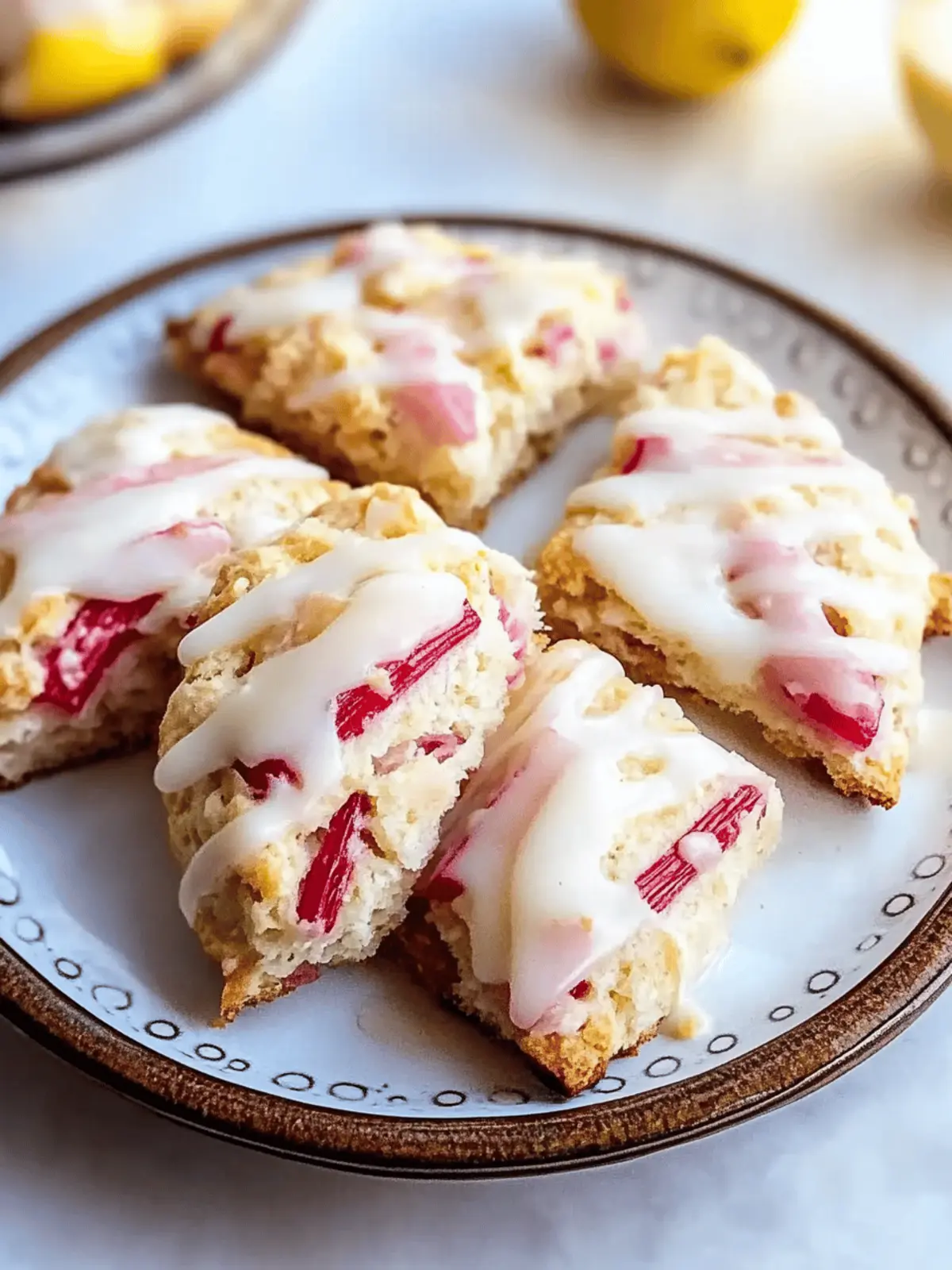 Rhubarb Scones Recipe with Lemon Glaze