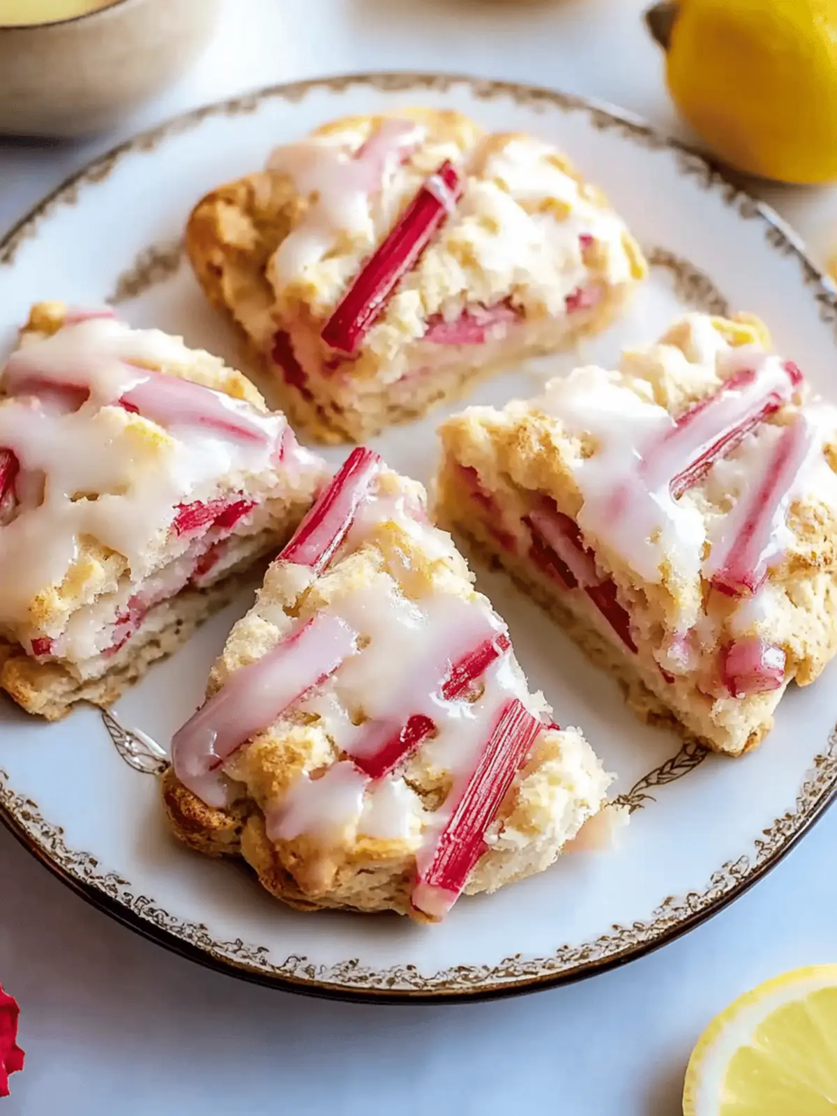 Rhubarb Scones Recipe with Lemon Glaze