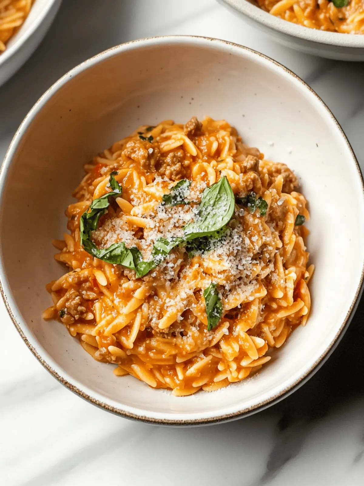 Ground Beef Orzo with Tomato Cream Sauce