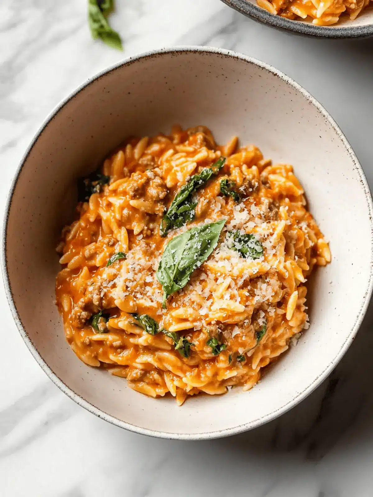 Ground Beef Orzo with Tomato Cream Sauce
