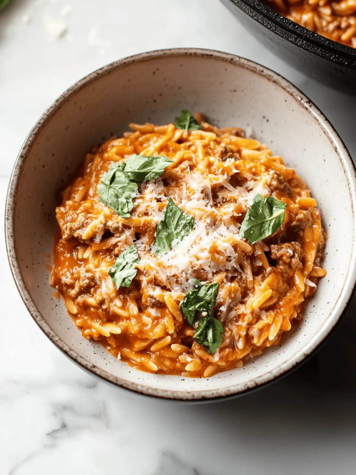 Ground Beef Orzo with Tomato Cream Sauce