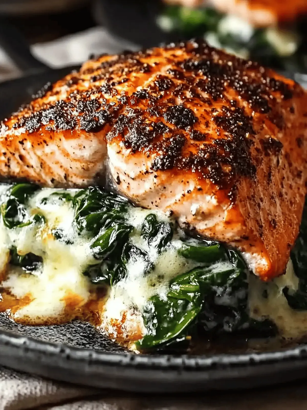 Blackened Salmon Stuffed with Spinach & Parmesan