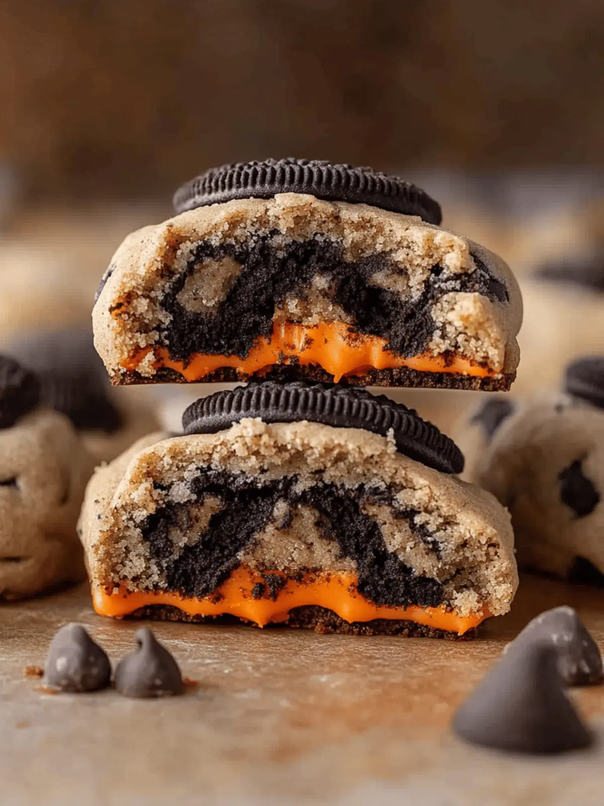 Halloween Oreo Stuffed Chocolate Chip Cookies