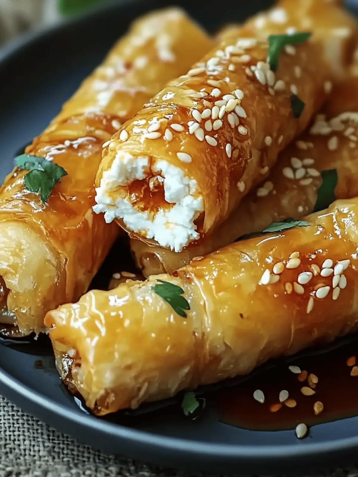 Oven Fried Feta Rolls with Chili Honey