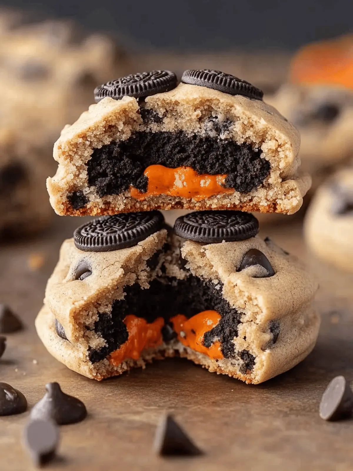 Halloween Oreo Stuffed Chocolate Chip Cookies