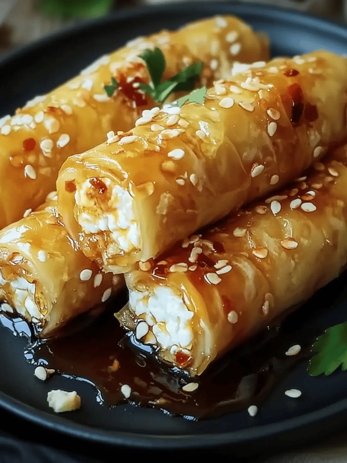 Oven Fried Feta Rolls with Chili Honey