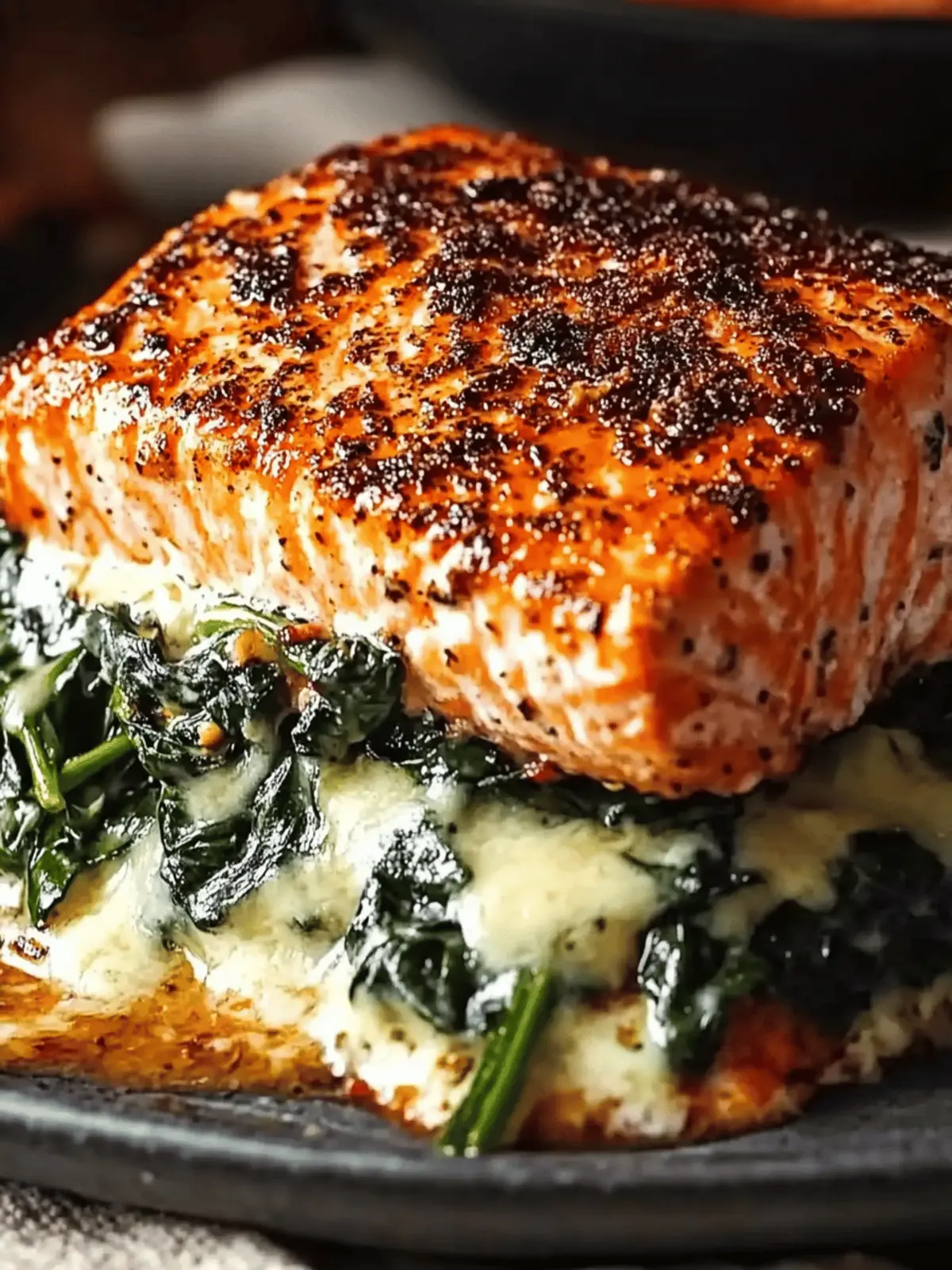 Blackened Salmon Stuffed with Spinach & Parmesan