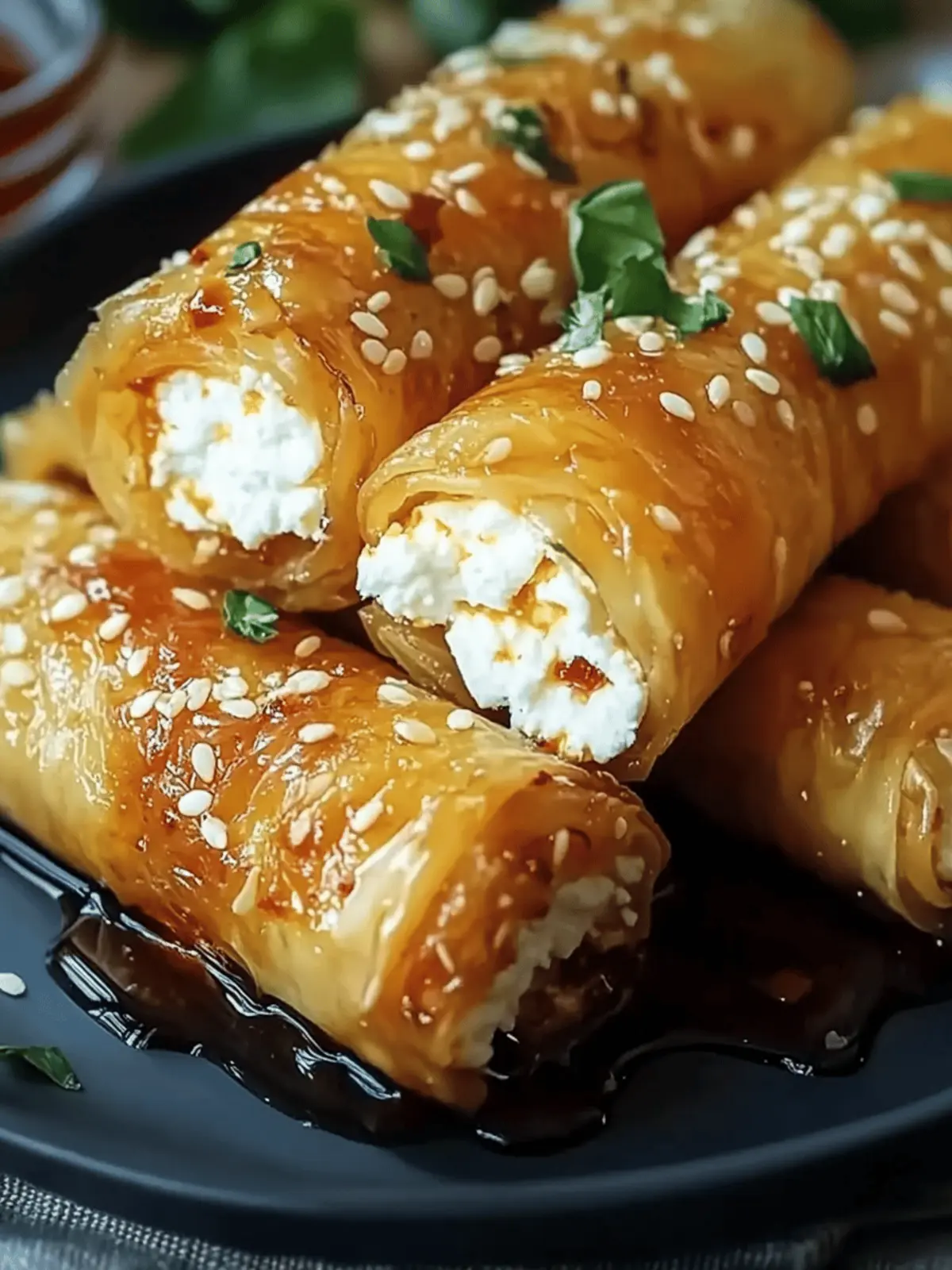 Oven Fried Feta Rolls with Chili Honey