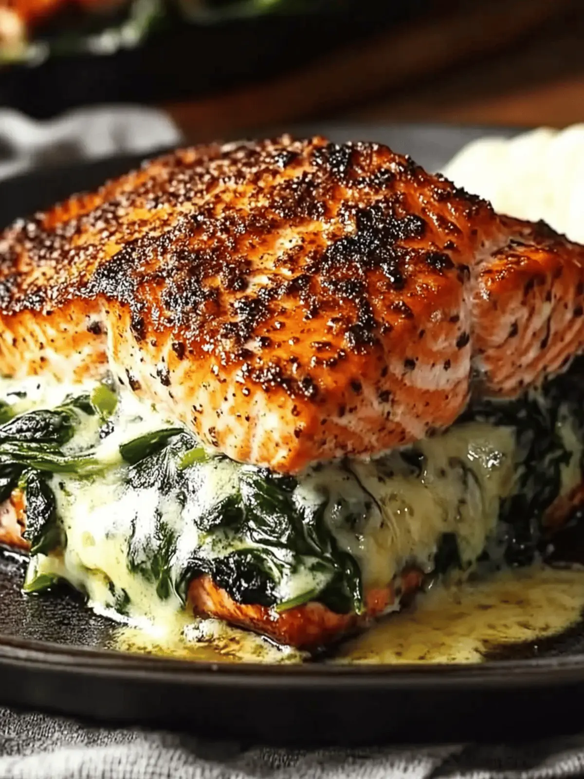 Blackened Salmon Stuffed with Spinach & Parmesan