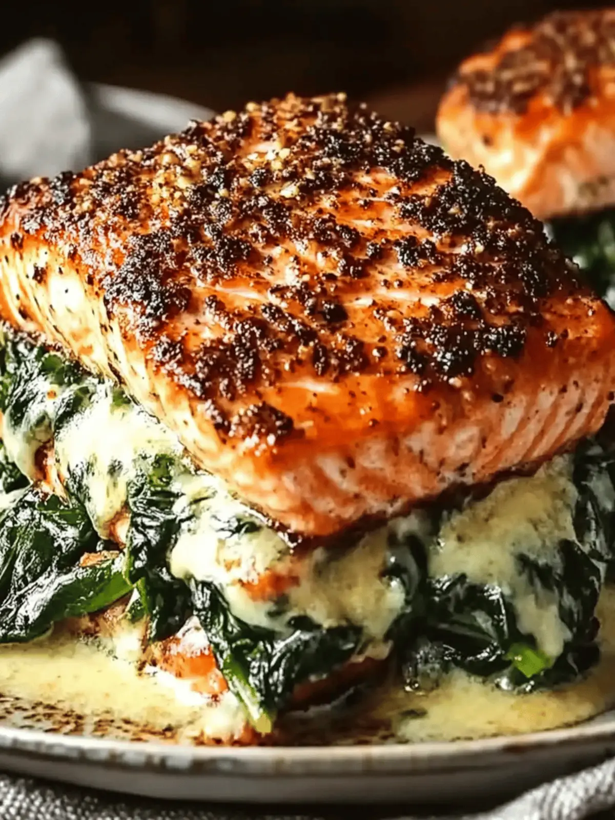 Blackened Salmon Stuffed with Spinach & Parmesan
