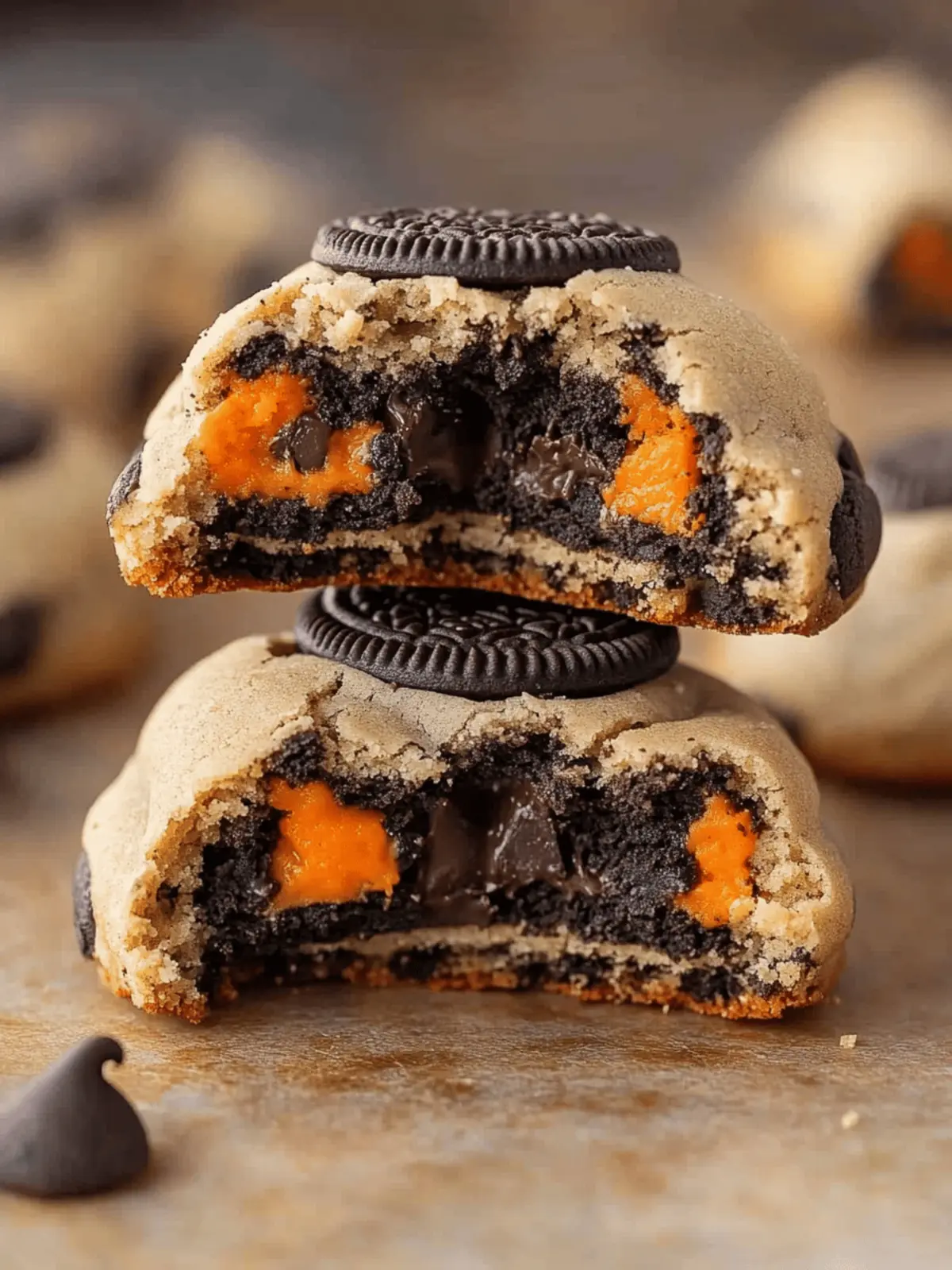 Halloween Oreo Stuffed Chocolate Chip Cookies