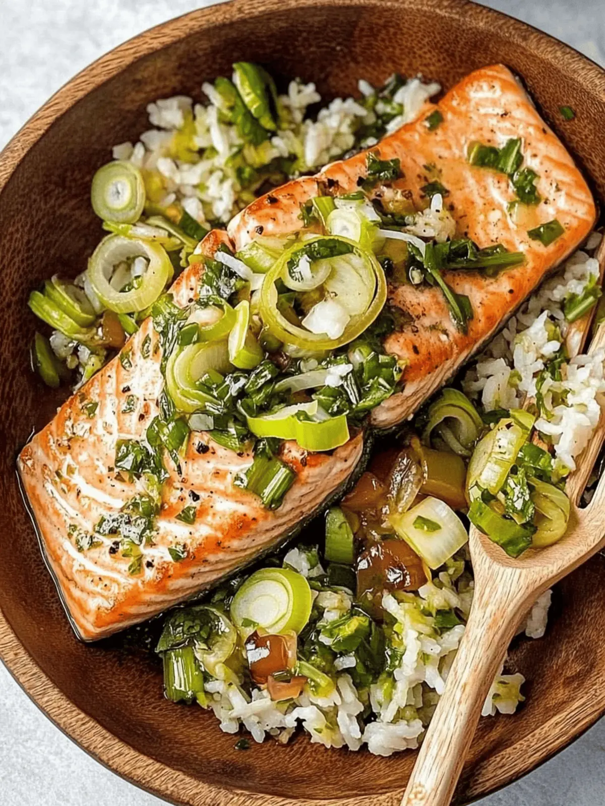 Miso Butter Salmon with Sizzled Scallion Salsa Verde