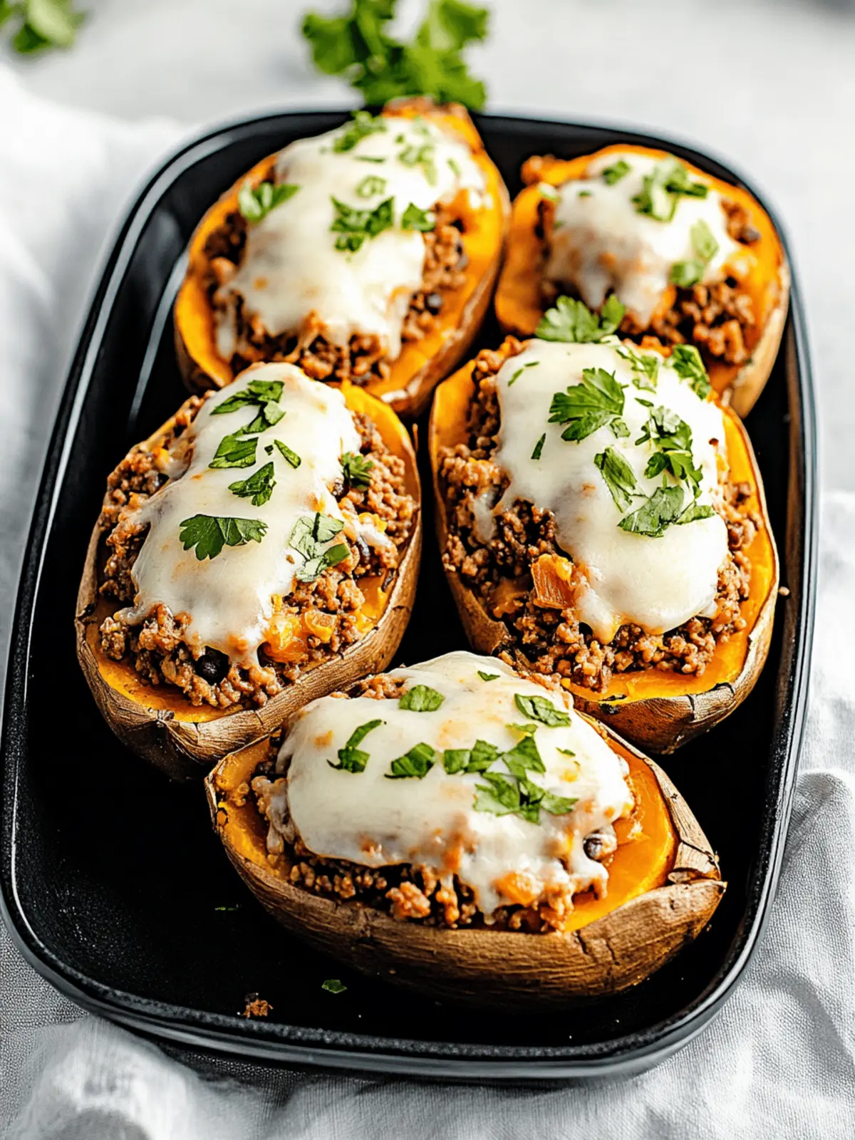 High Protein Ground Turkey Stuffed Sweet Potato