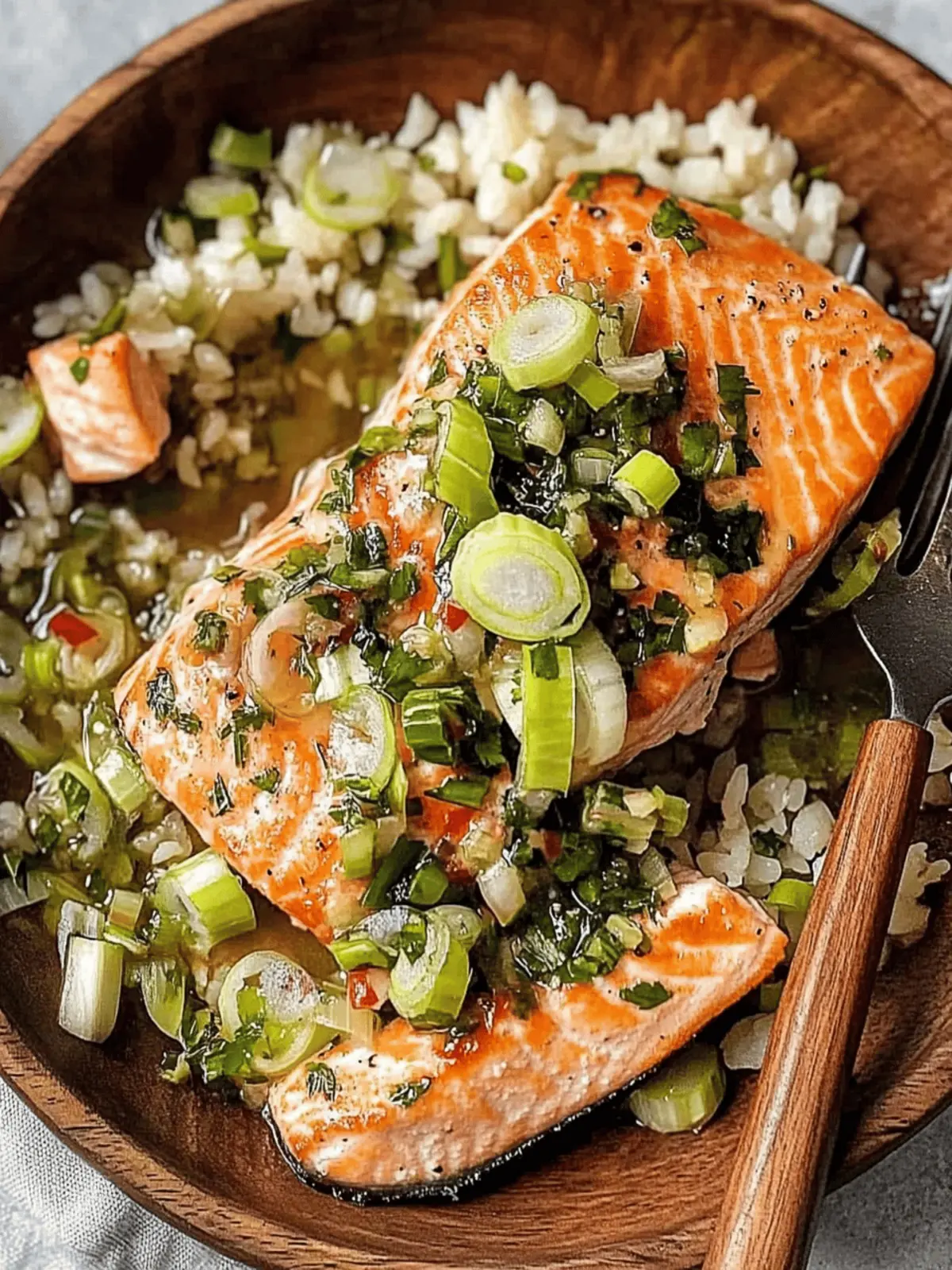 Miso Butter Salmon with Sizzled Scallion Salsa Verde