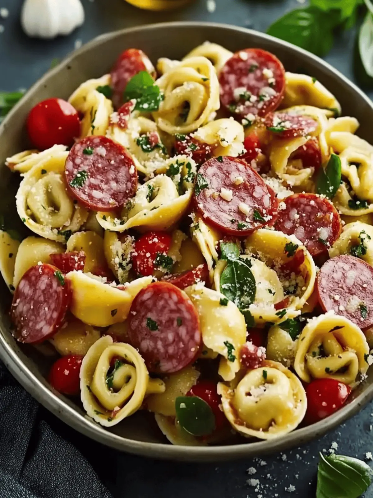 Salami Mozzarella Tortellini Pasta Salad