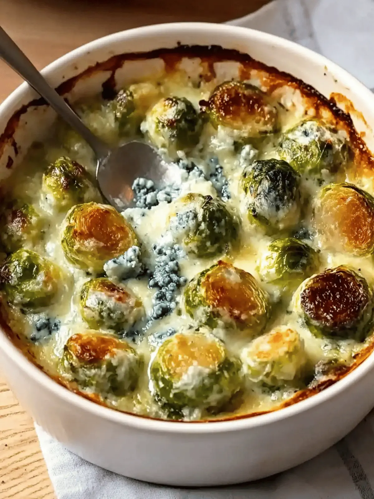 Brussels Sprouts Gratin with Blue Cheese