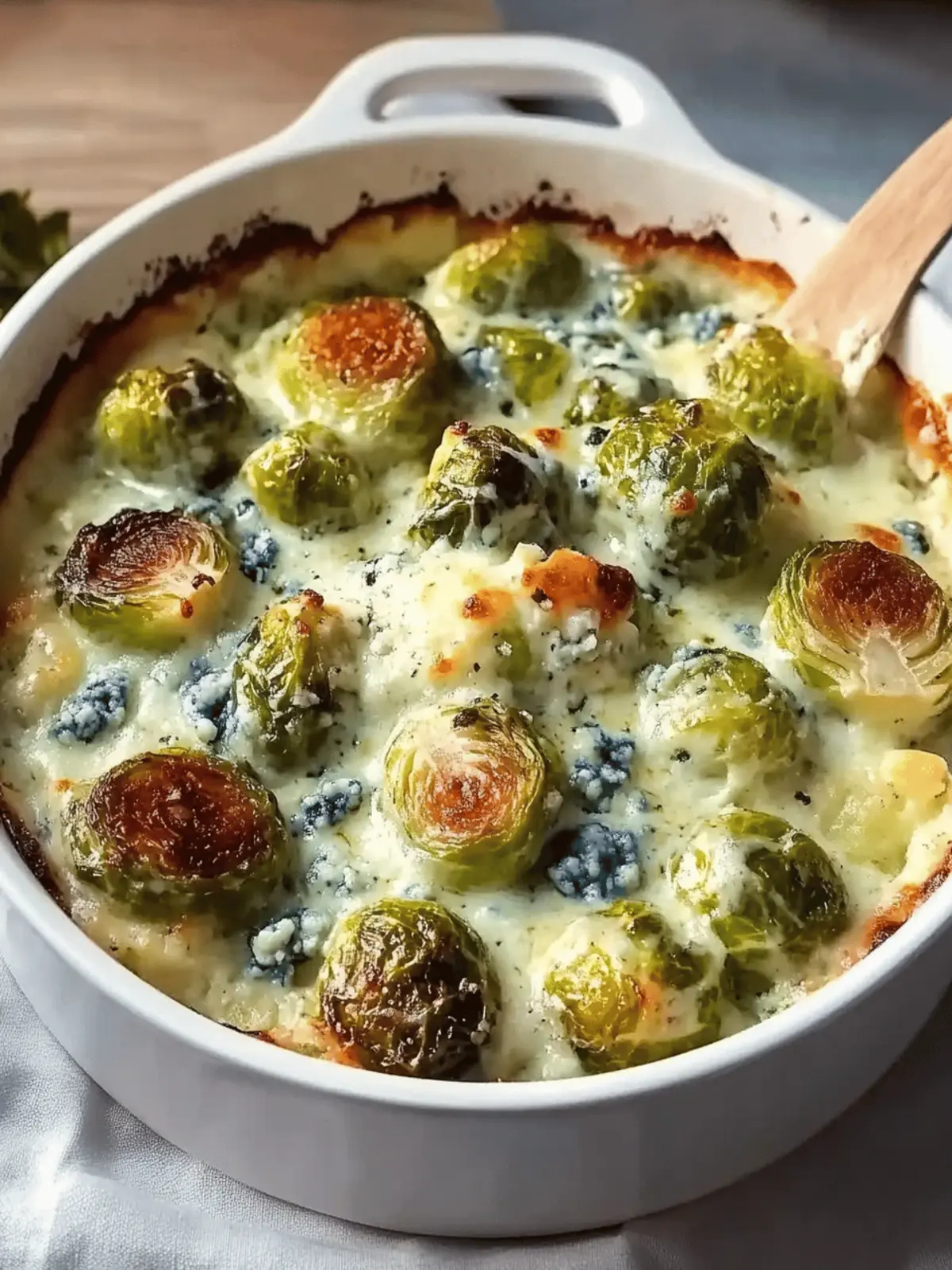 Brussels Sprouts Gratin with Blue Cheese