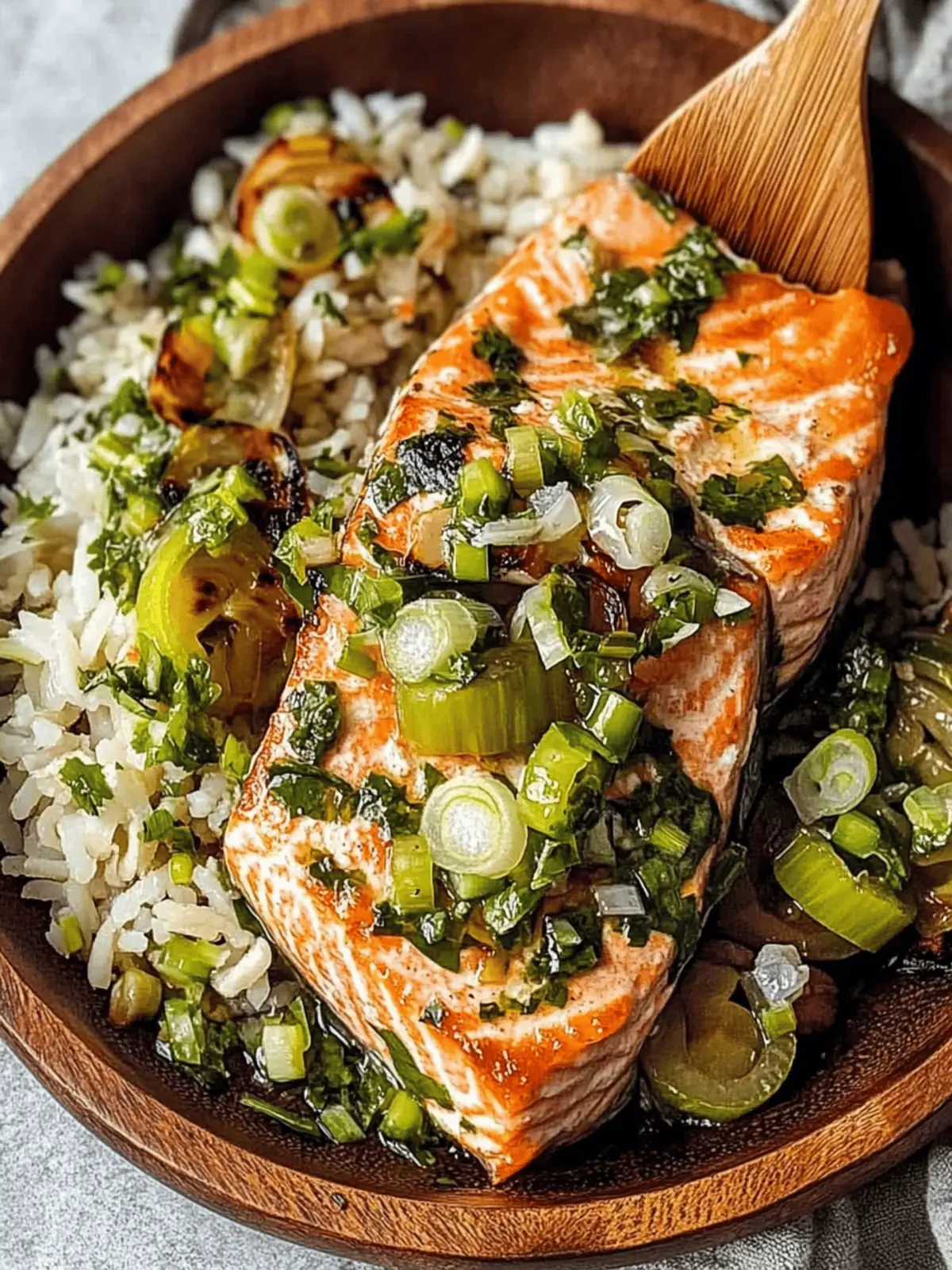 Miso Butter Salmon with Sizzled Scallion Salsa Verde