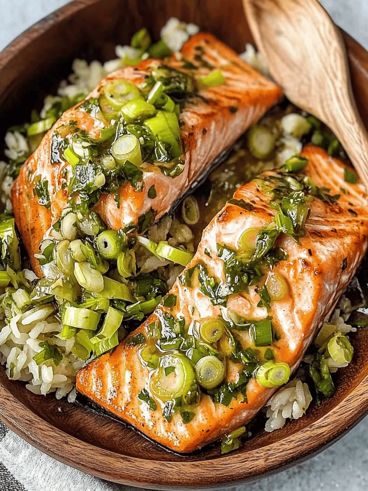 Miso Butter Salmon with Sizzled Scallion Salsa Verde