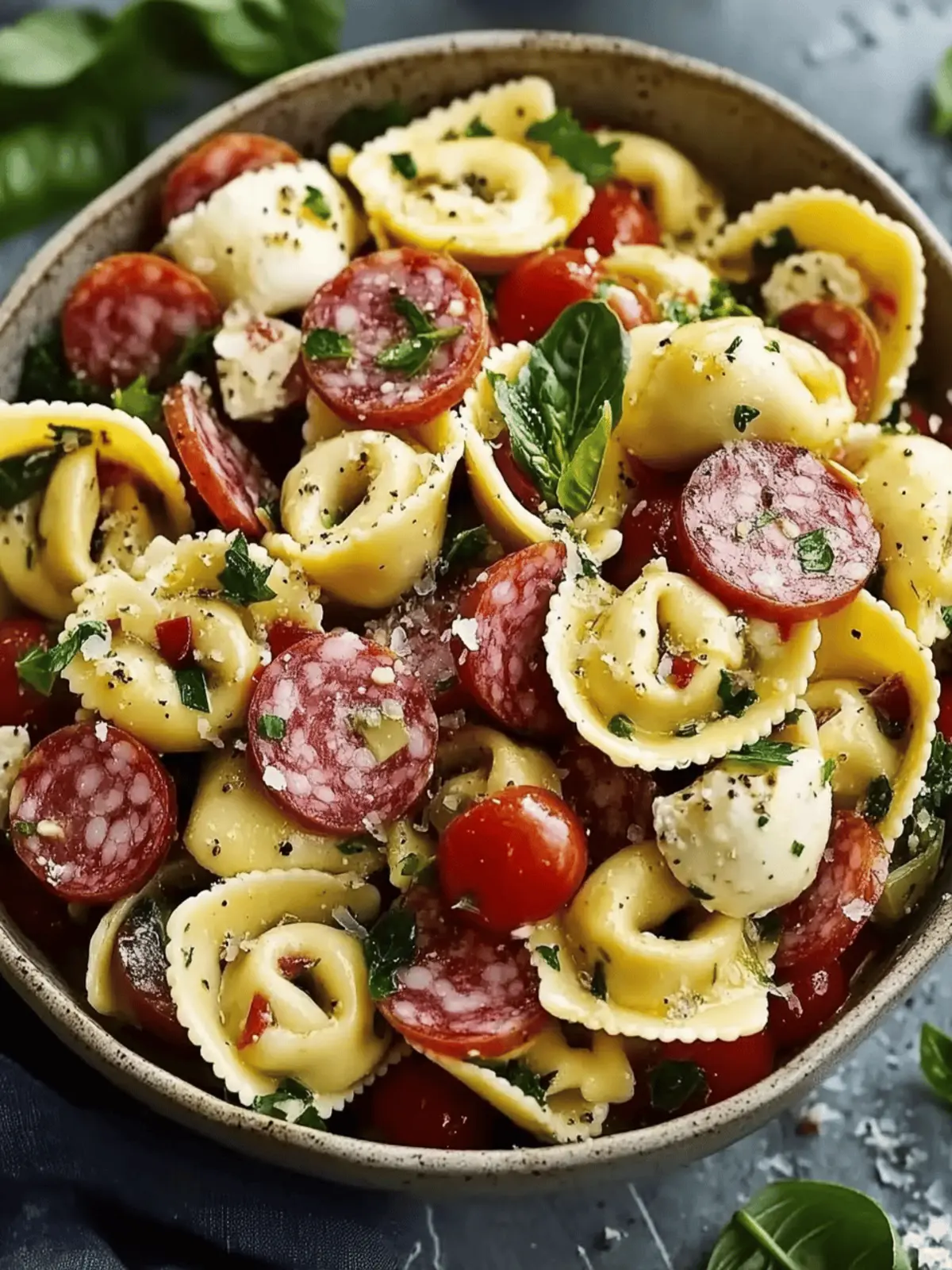 Salami Mozzarella Tortellini Pasta Salad