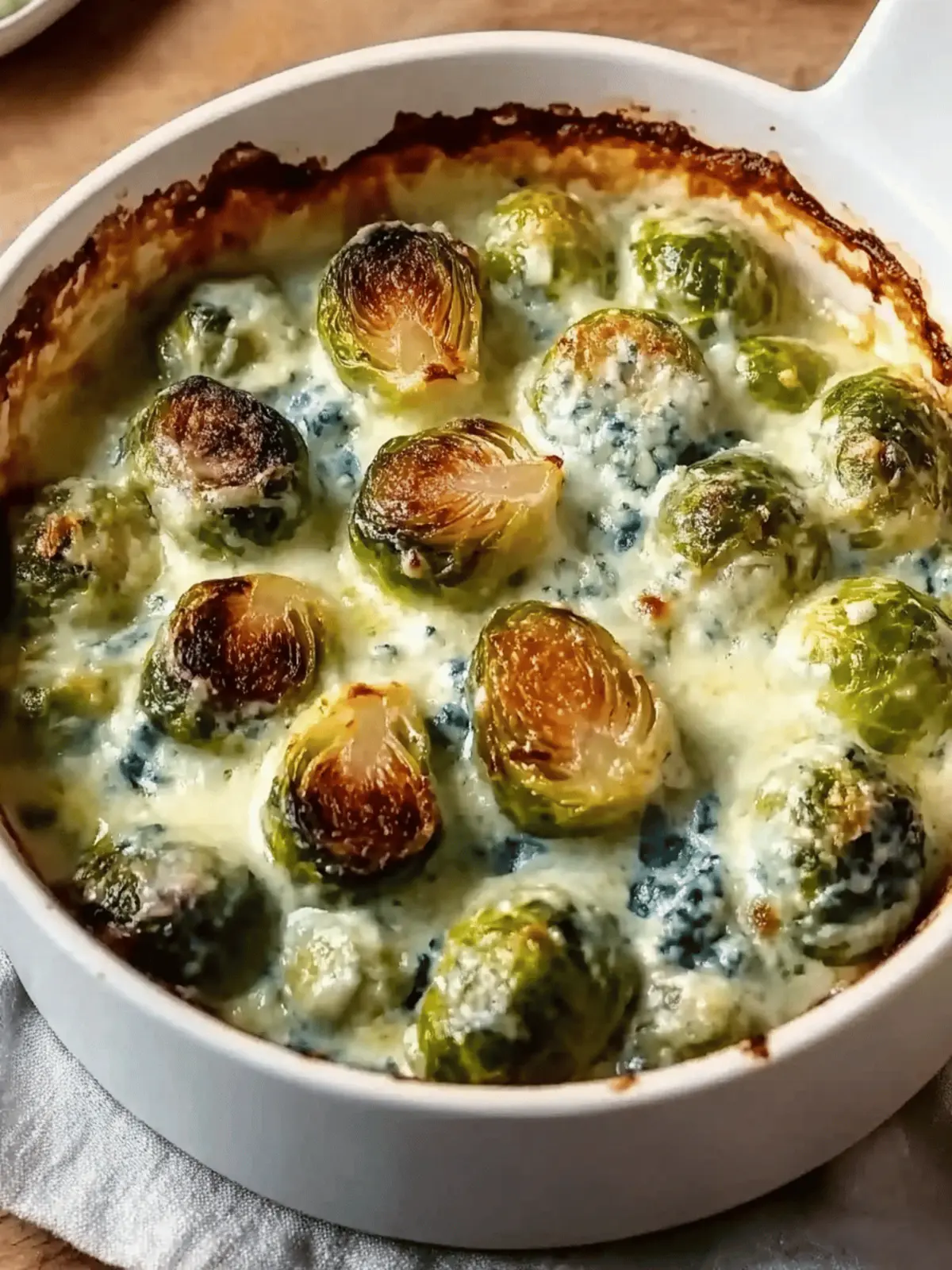 Brussels Sprouts Gratin with Blue Cheese