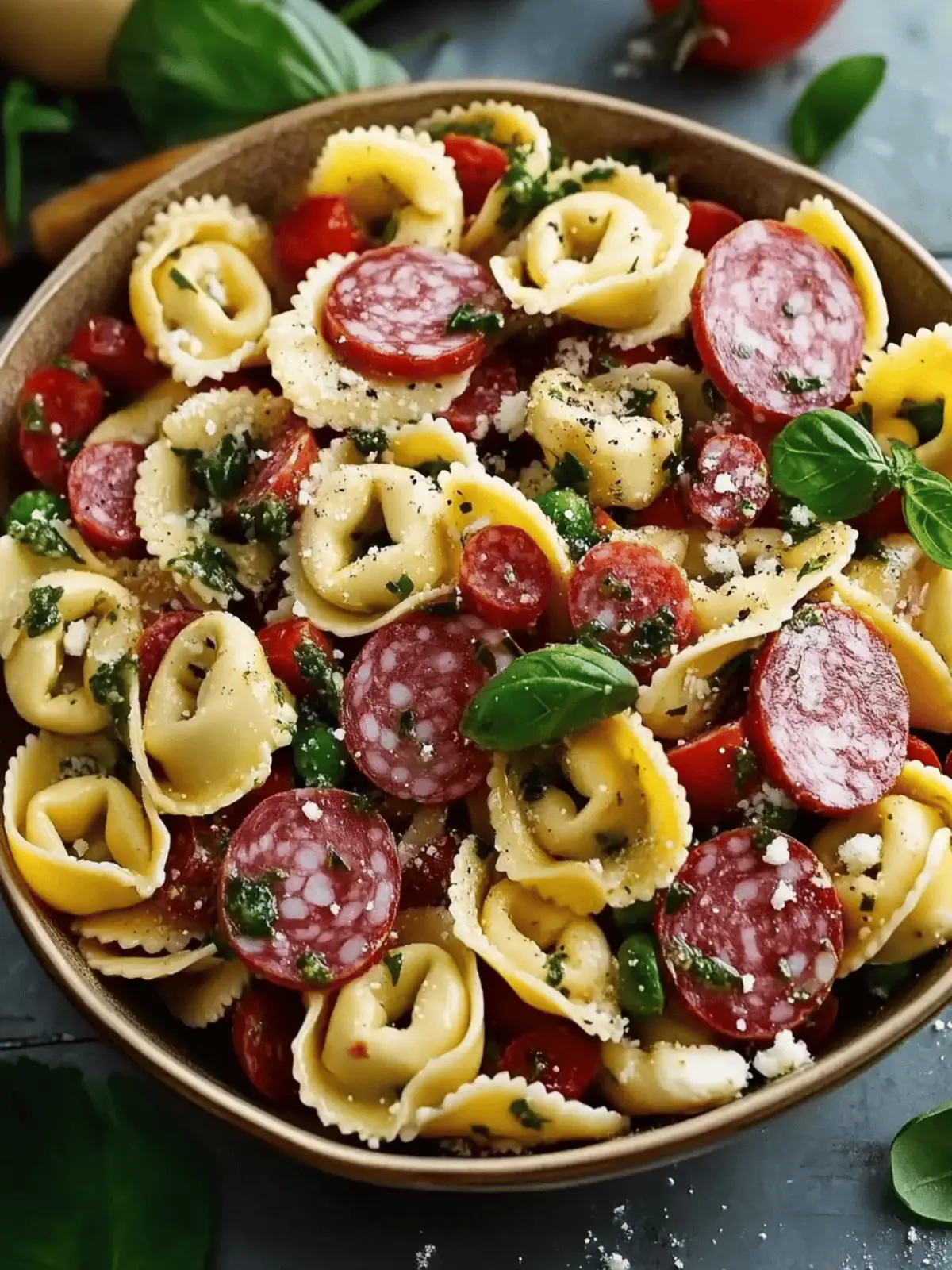 Salami Mozzarella Tortellini Pasta Salad