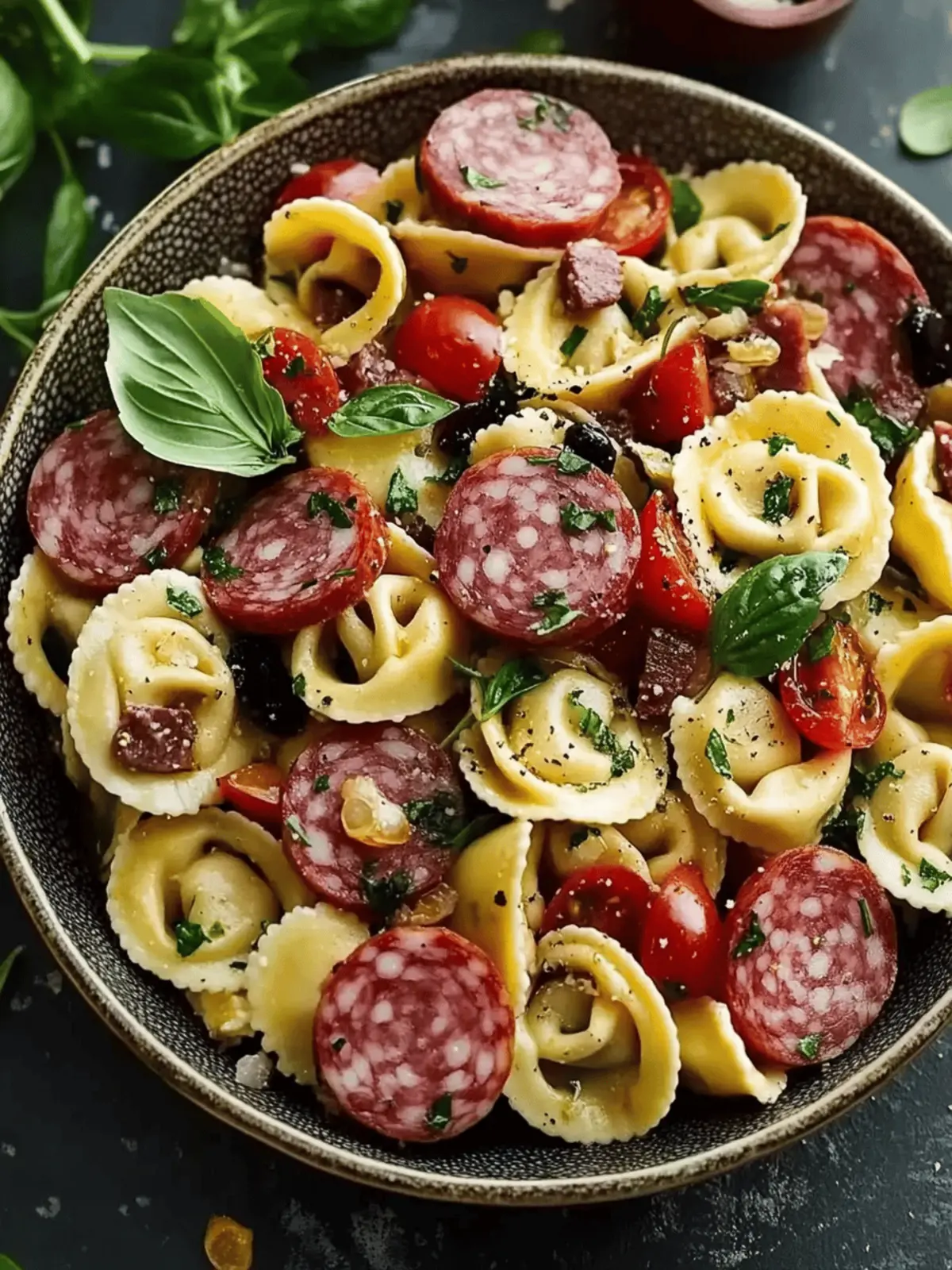 Salami Mozzarella Tortellini Pasta Salad