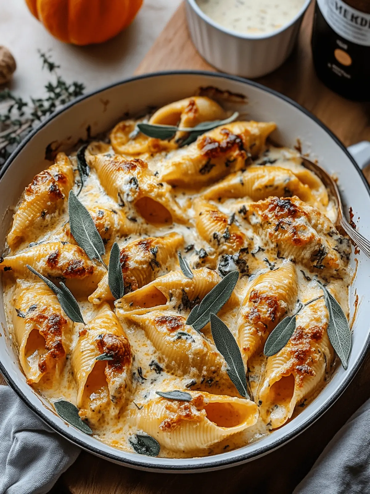 Pumpkin and Gouda Stuffed Shells with Sage Alfredo