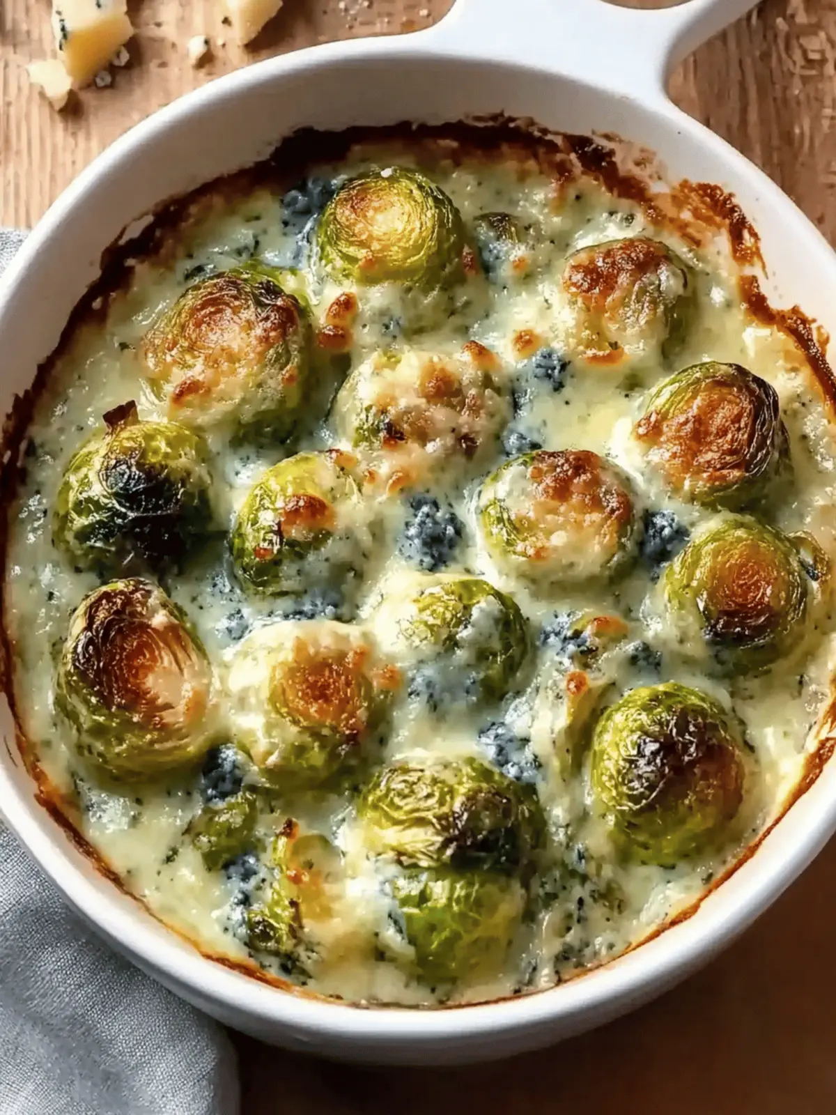 Brussels Sprouts Gratin with Blue Cheese