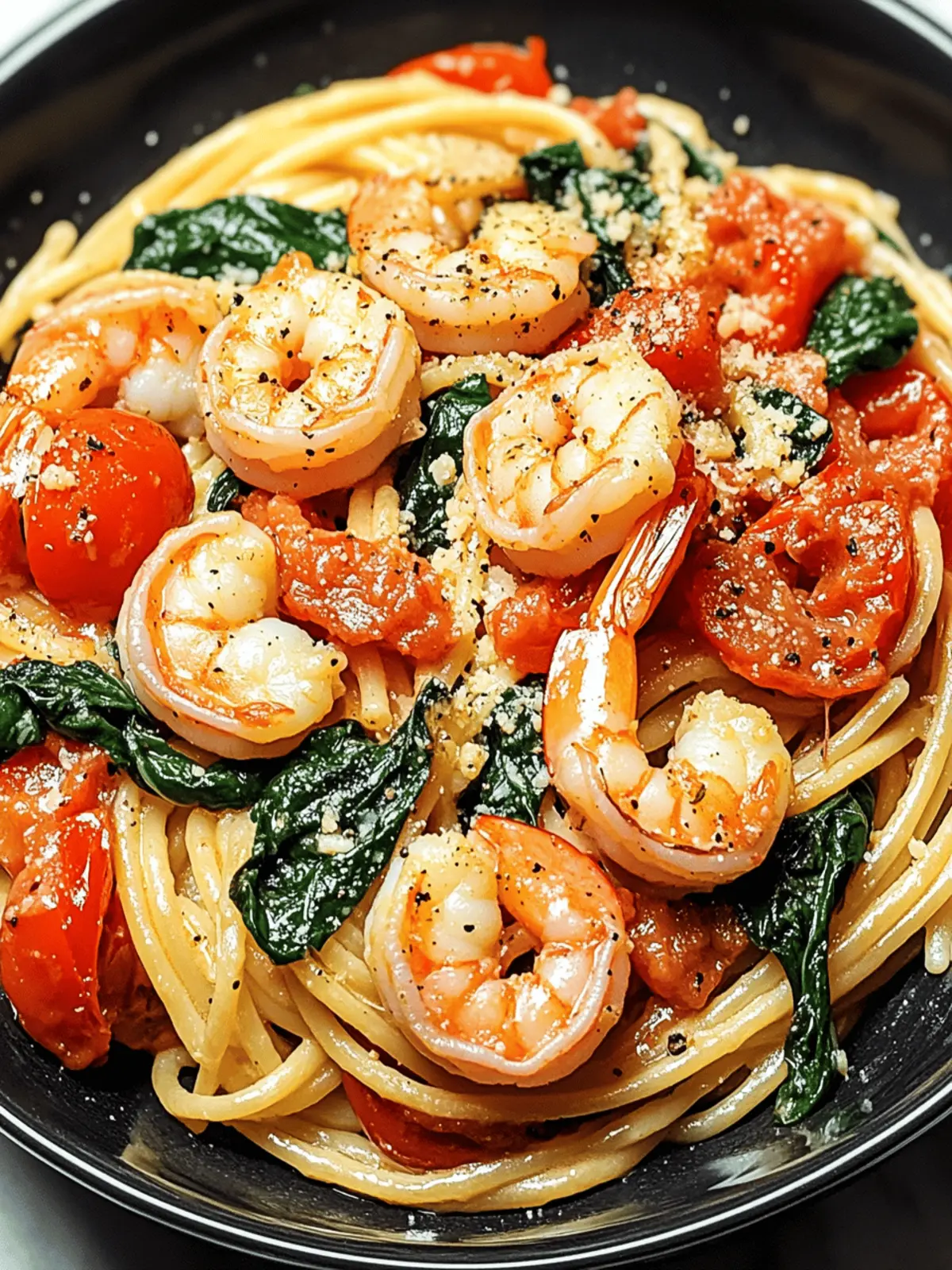 Tomato Spinach Shrimp Pasta