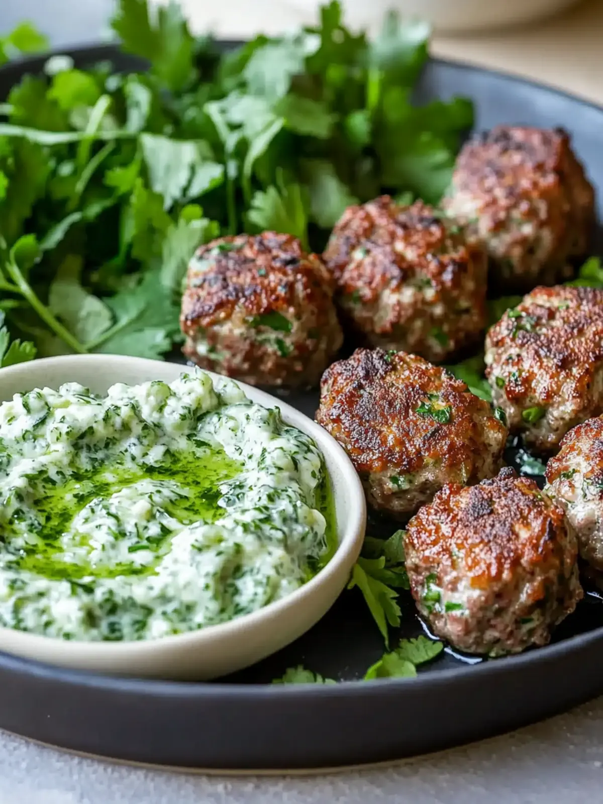 Spicy Lamb Meatballs With Green Goddess Dip