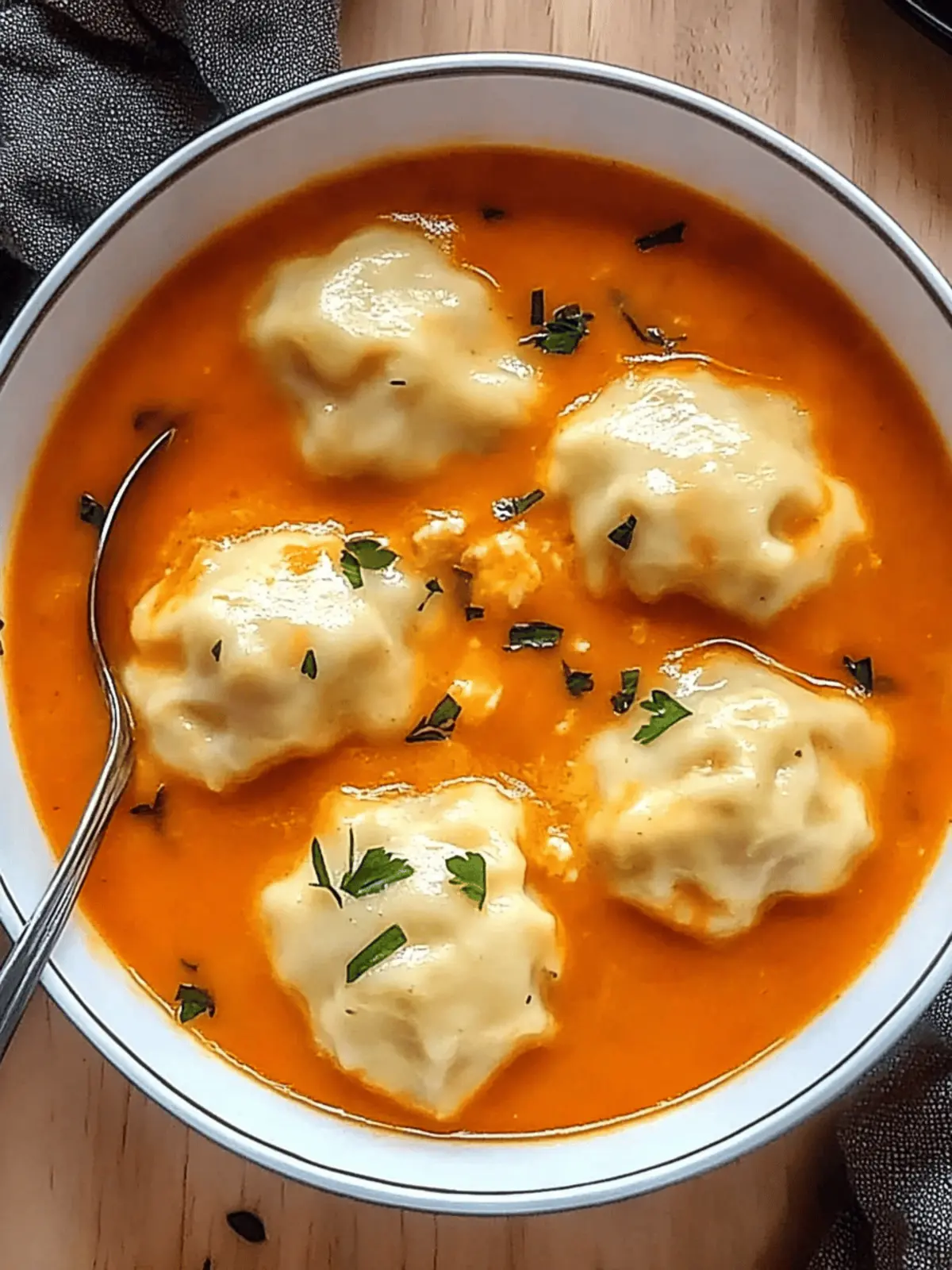 Tomato Soup with Cheese Dumplings