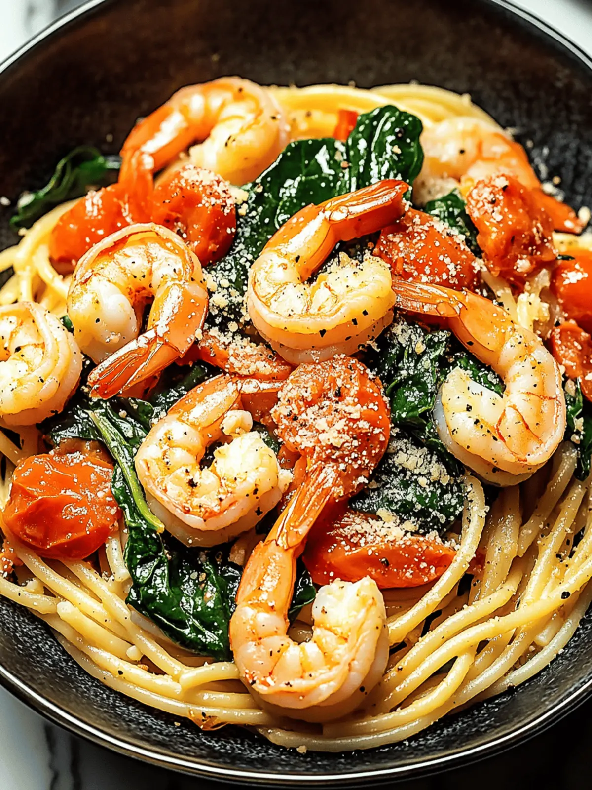 Tomato Spinach Shrimp Pasta