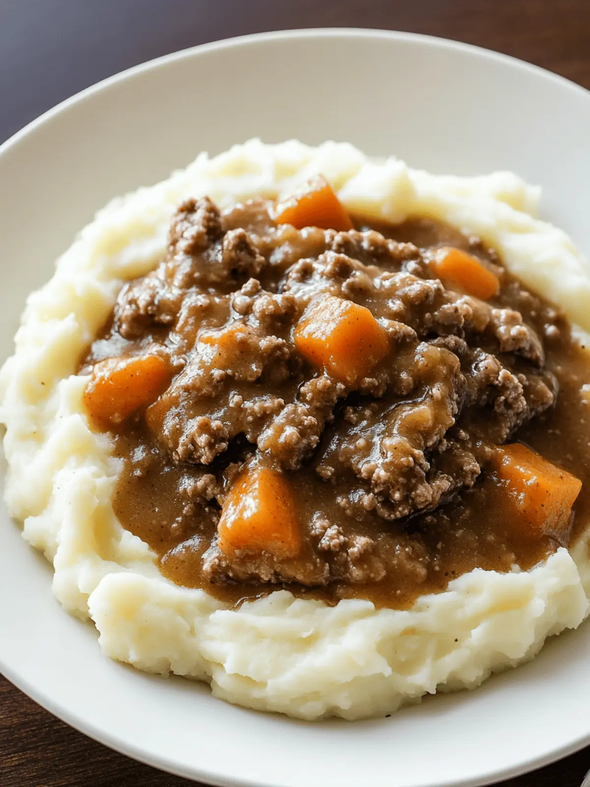 Ground Beef and Gravy Over Mashed Potatoes