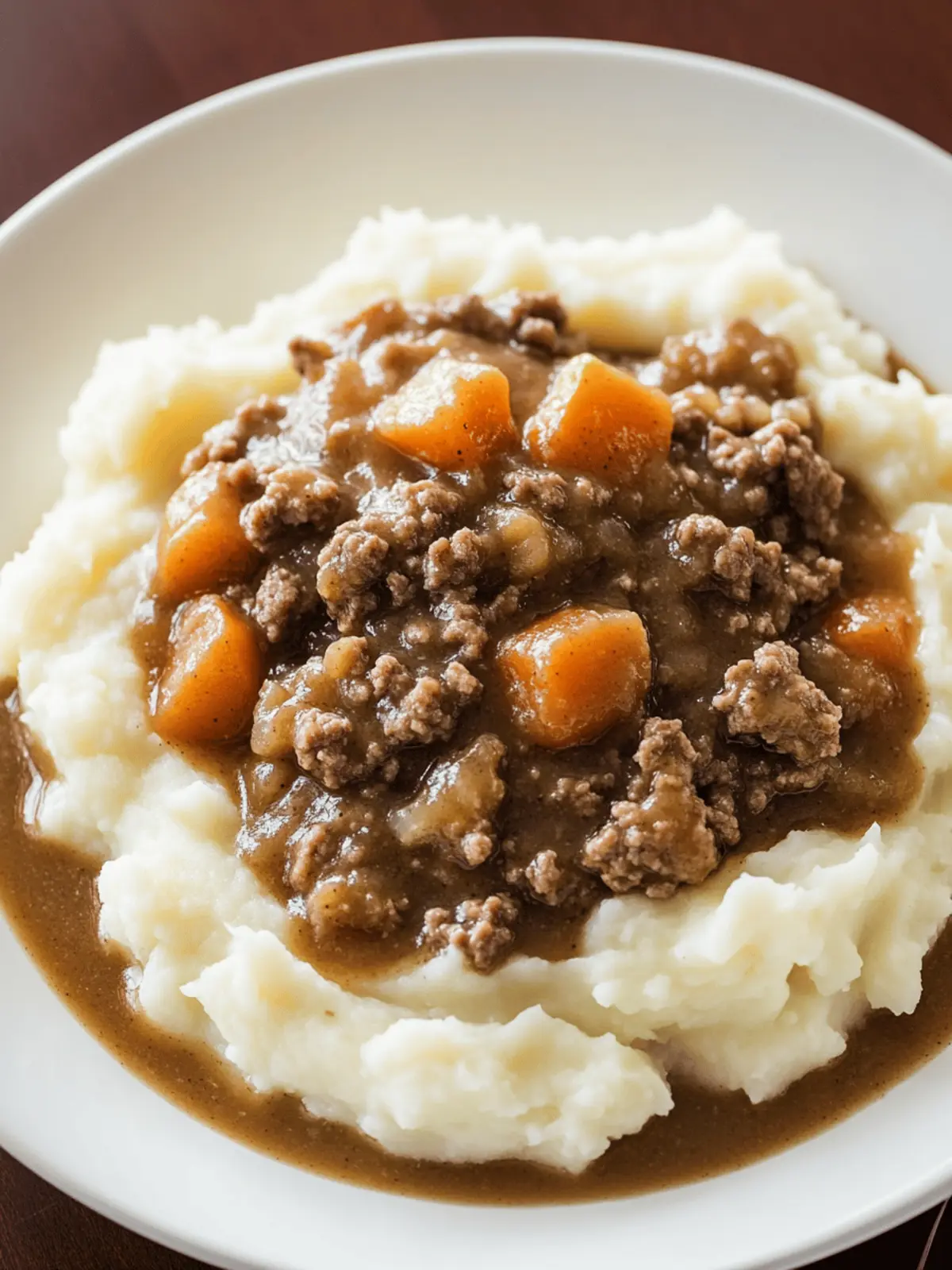 Ground Beef and Gravy Over Mashed Potatoes