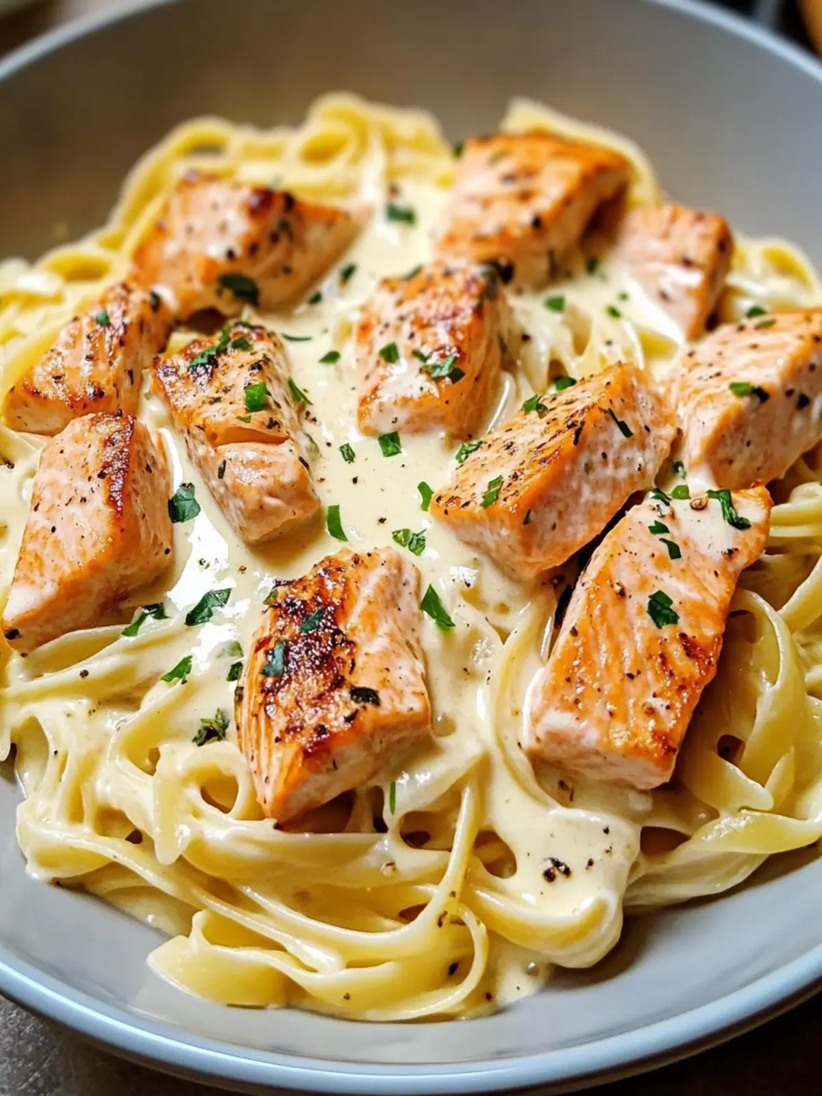 Salmon Pasta Creamy Garlic Sauce
