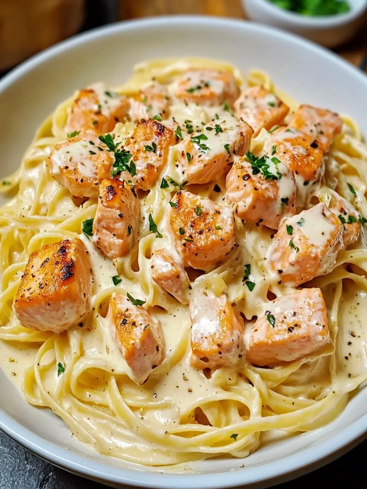 Salmon Pasta Creamy Garlic Sauce