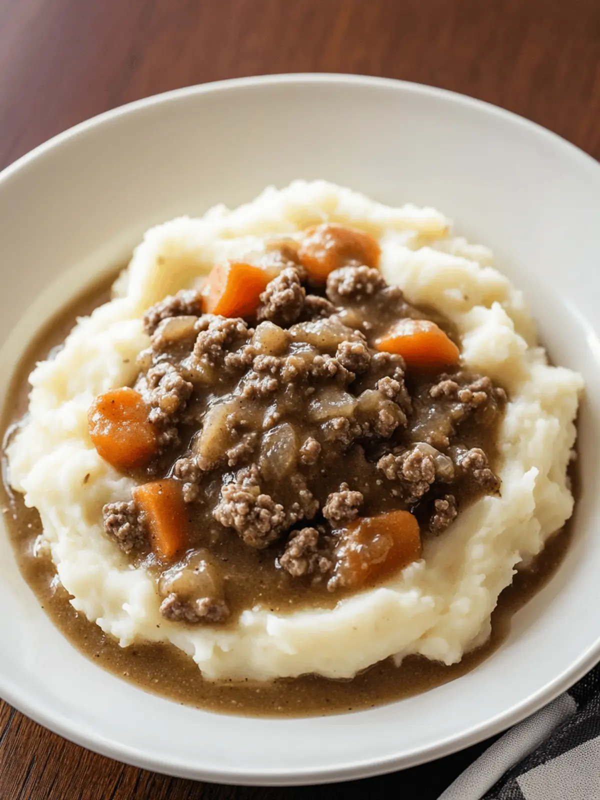 Ground Beef and Gravy Over Mashed Potatoes