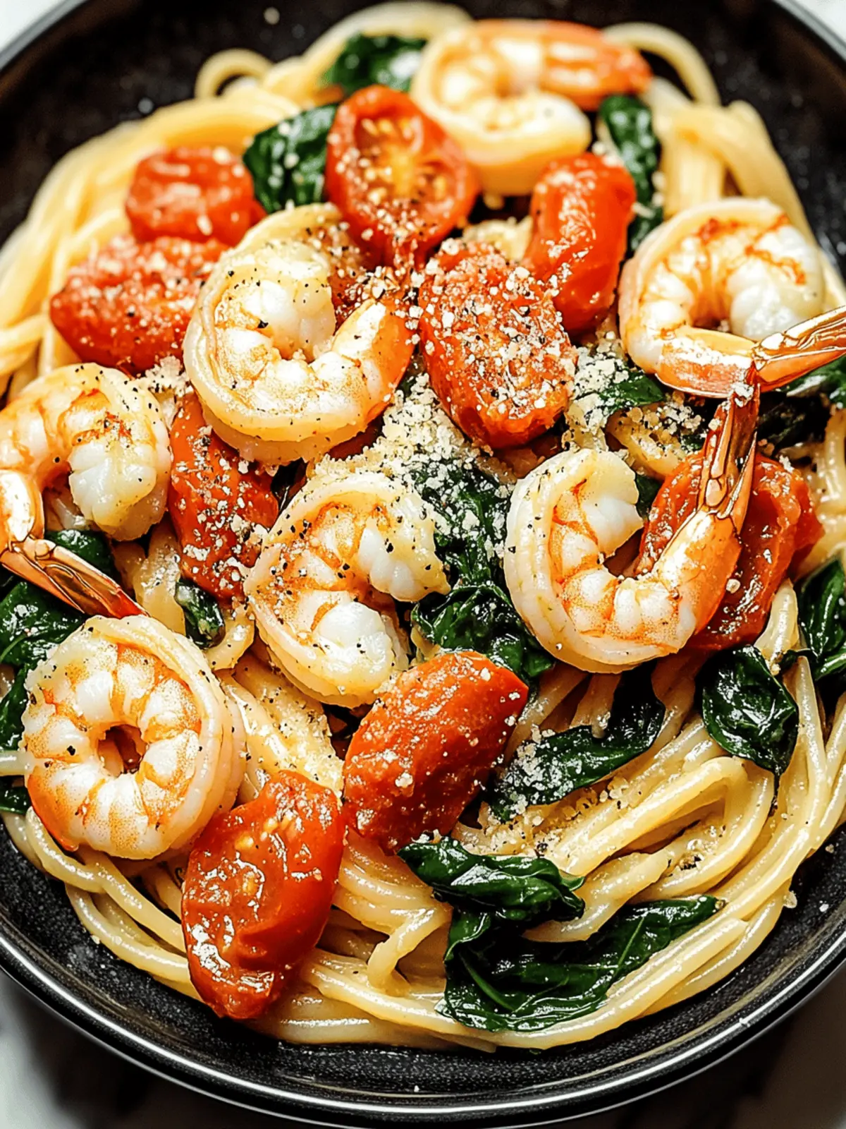 Tomato Spinach Shrimp Pasta