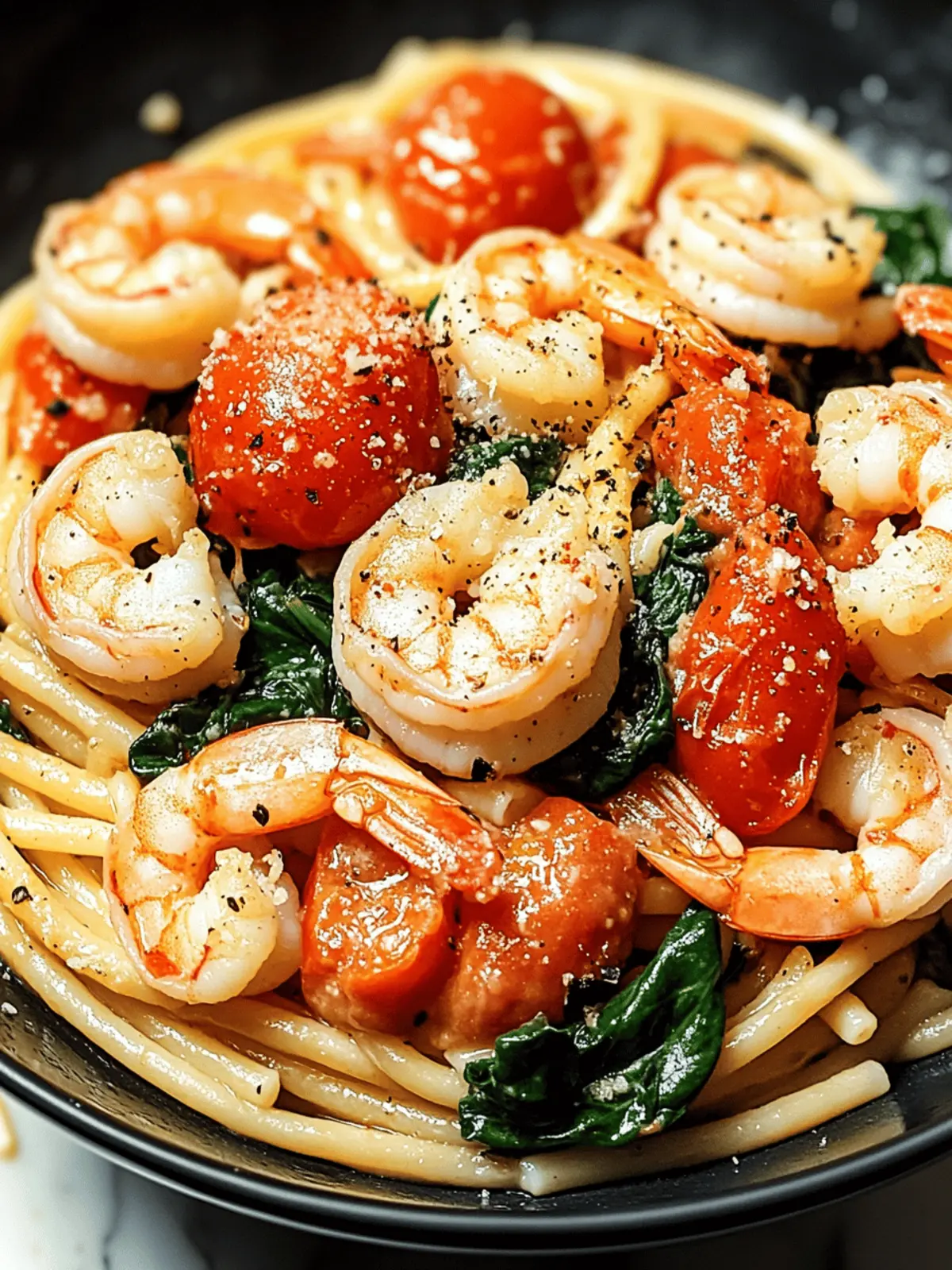 Tomato Spinach Shrimp Pasta