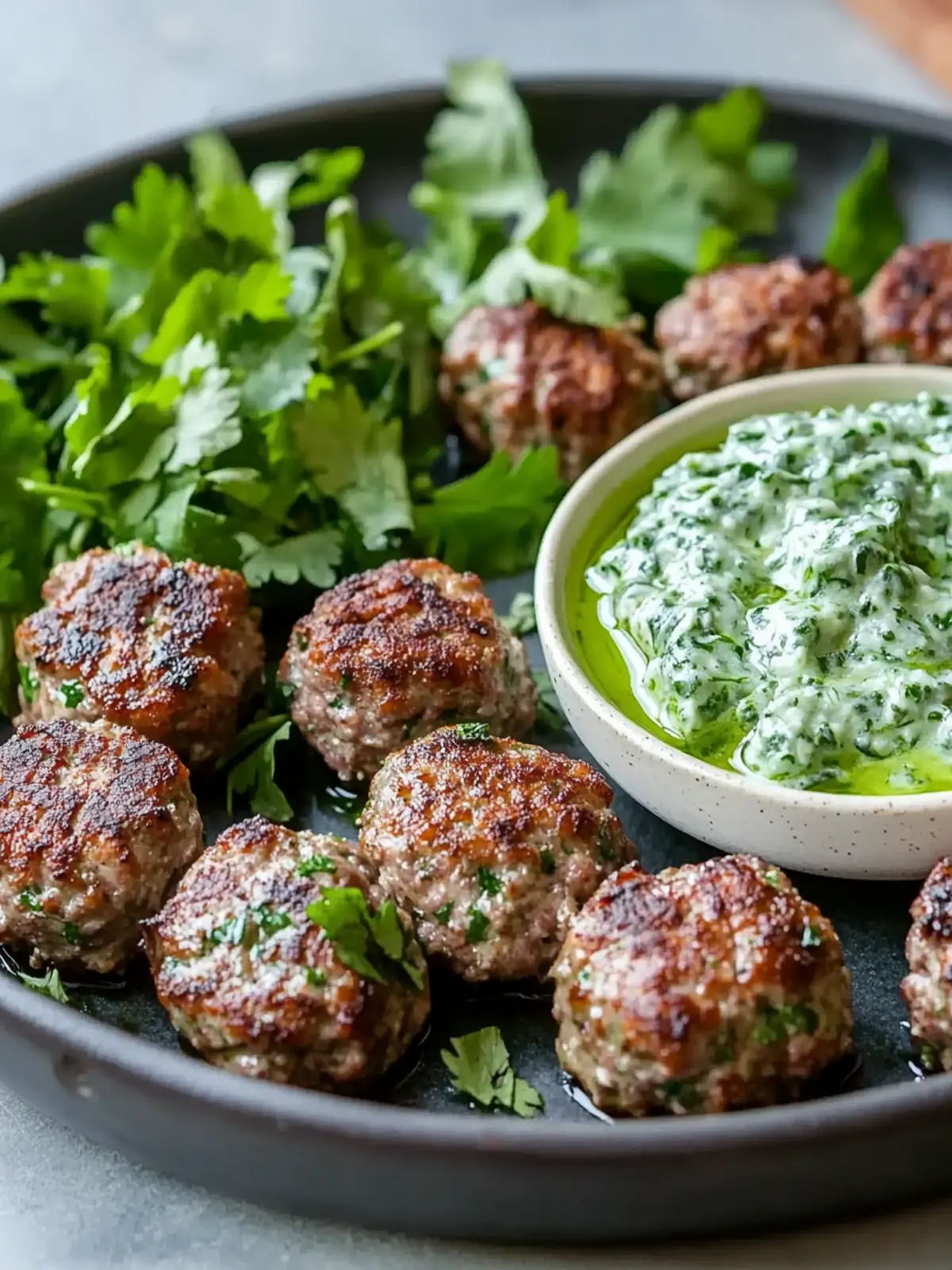 Spicy Lamb Meatballs With Green Goddess Dip