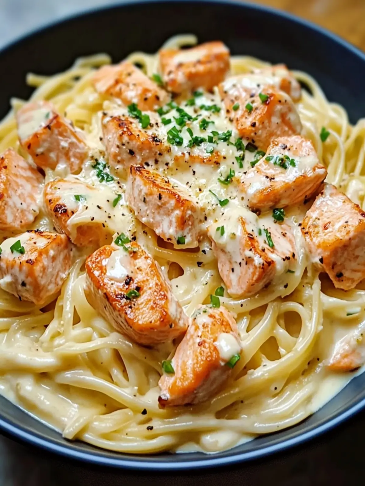 Salmon Pasta Creamy Garlic Sauce