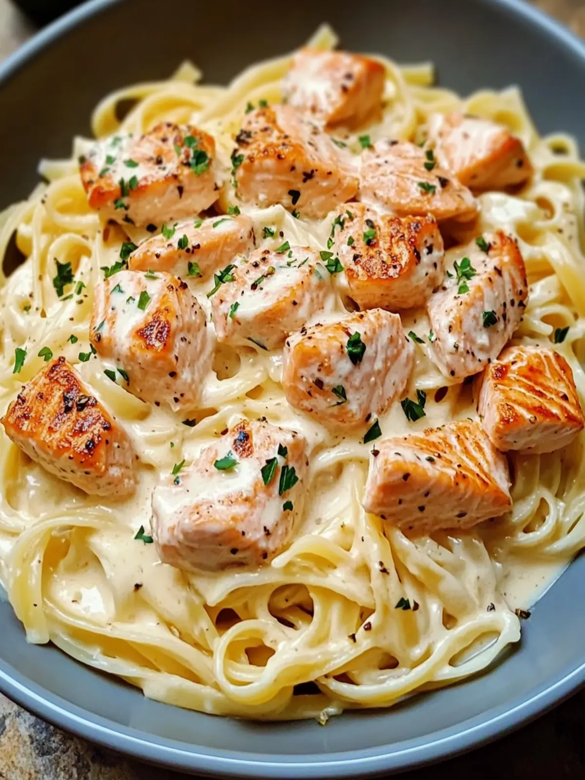Salmon Pasta Creamy Garlic Sauce