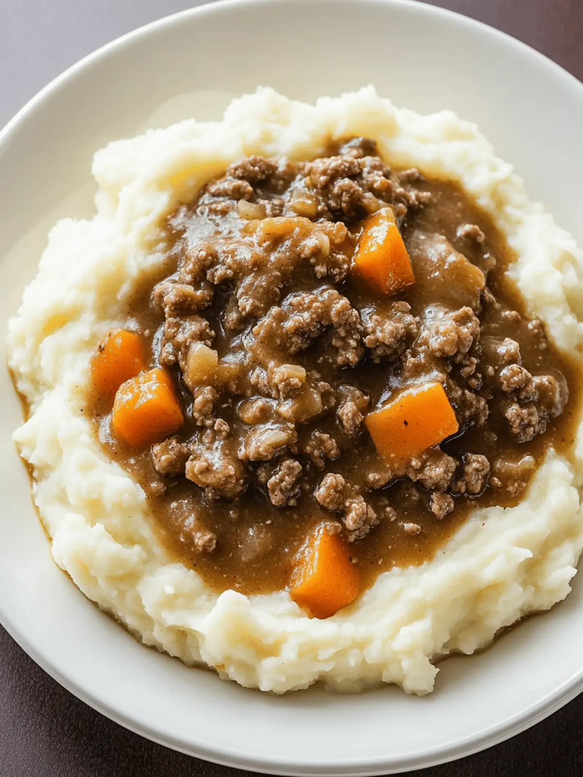 Ground Beef and Gravy Over Mashed Potatoes