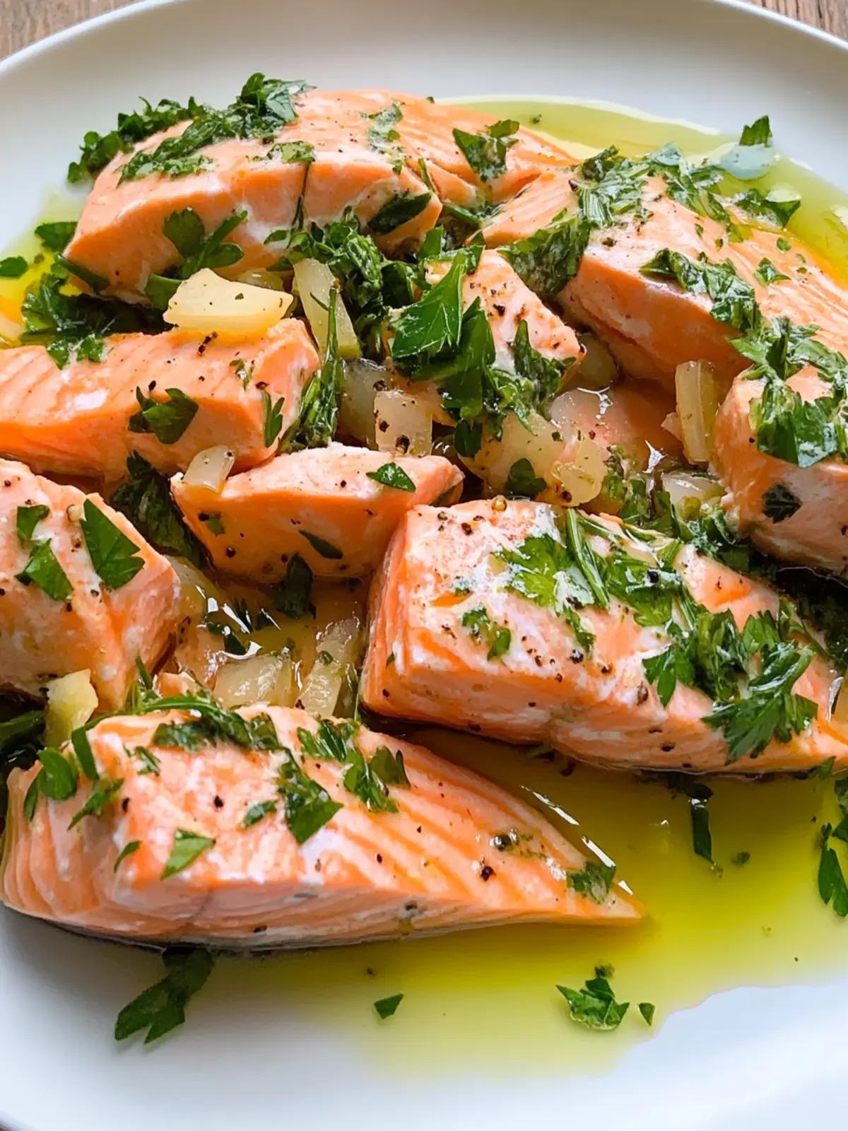 Olive Oil Poached Salmon w/ Herb Vinaigrette