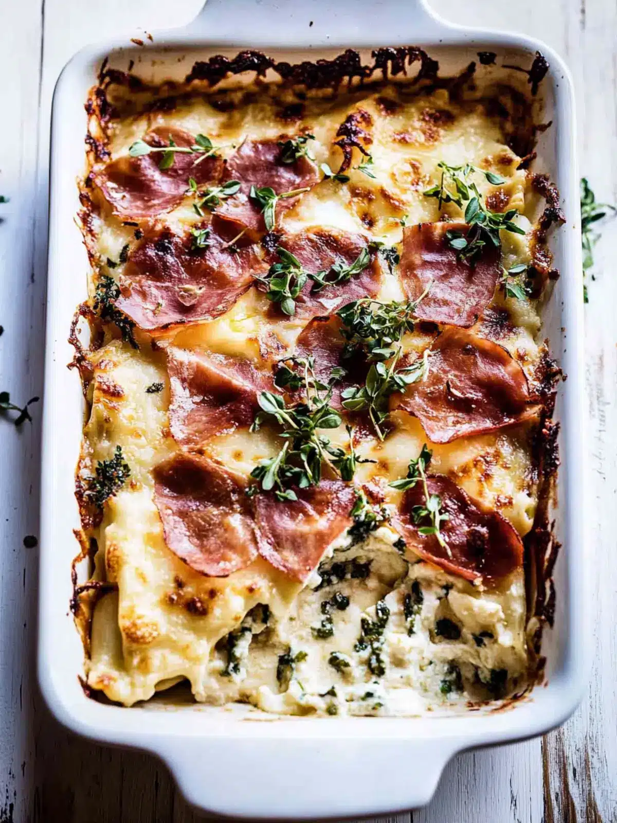 Crispy Prosciutto Cheesy White Lasagna