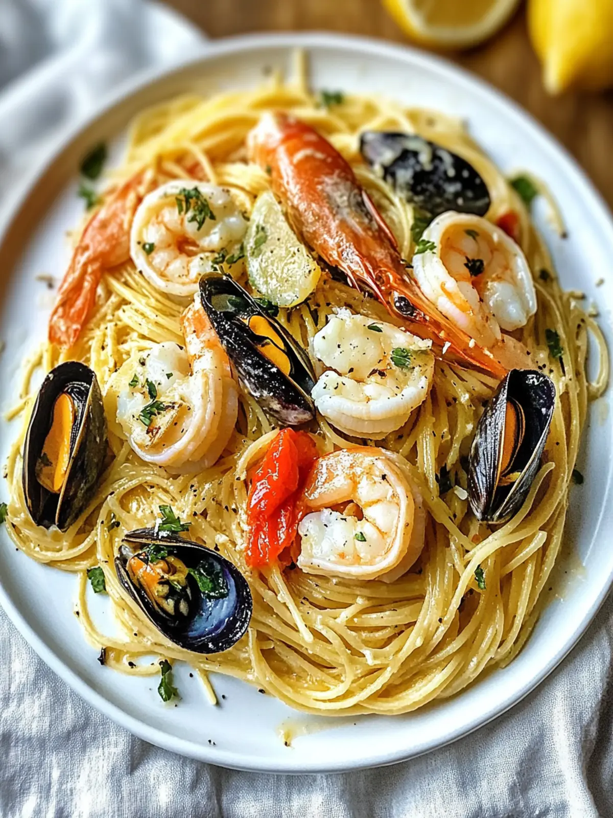 Garlic Butter & White Wine Seafood Pasta