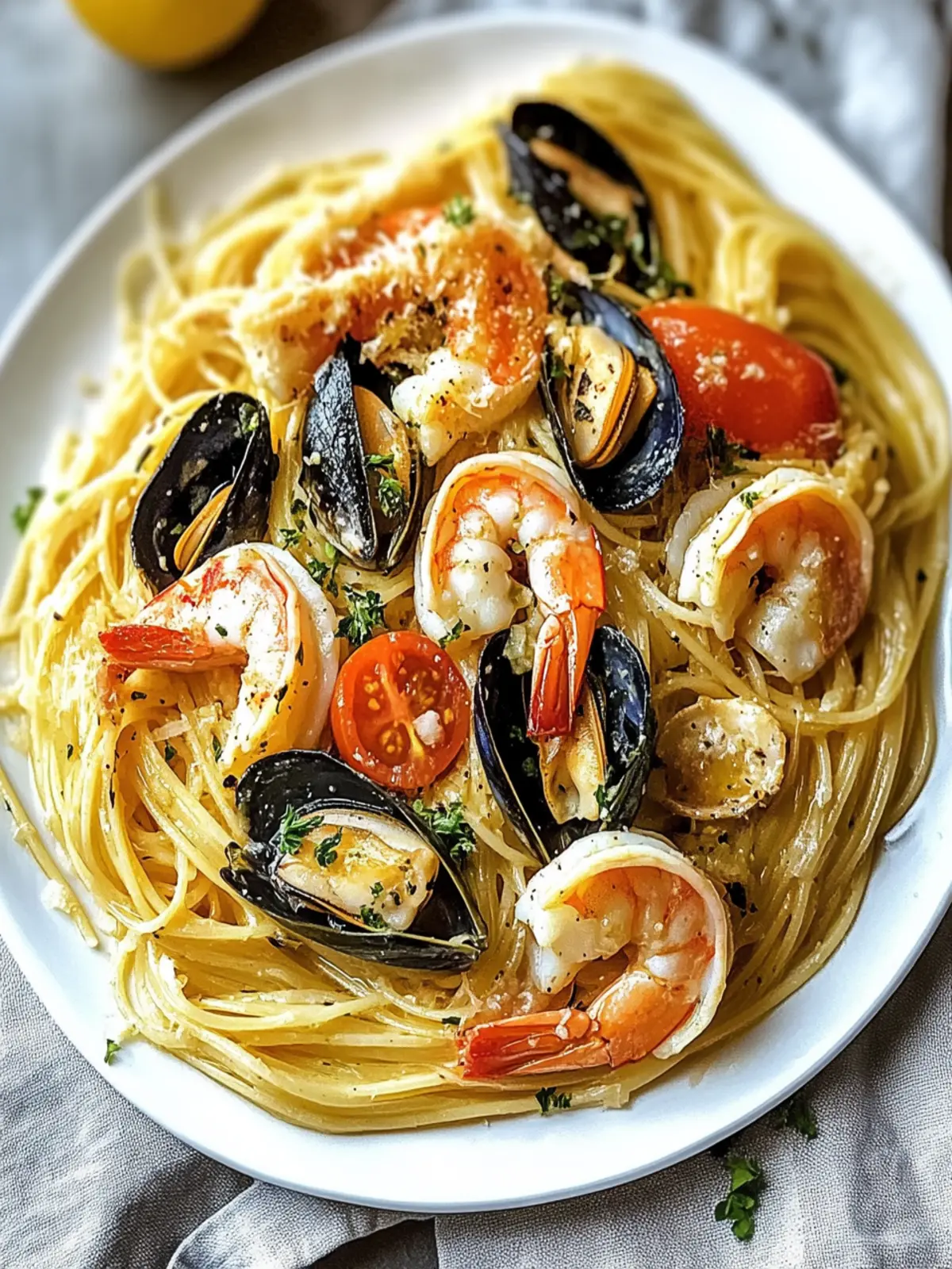 Garlic Butter & White Wine Seafood Pasta